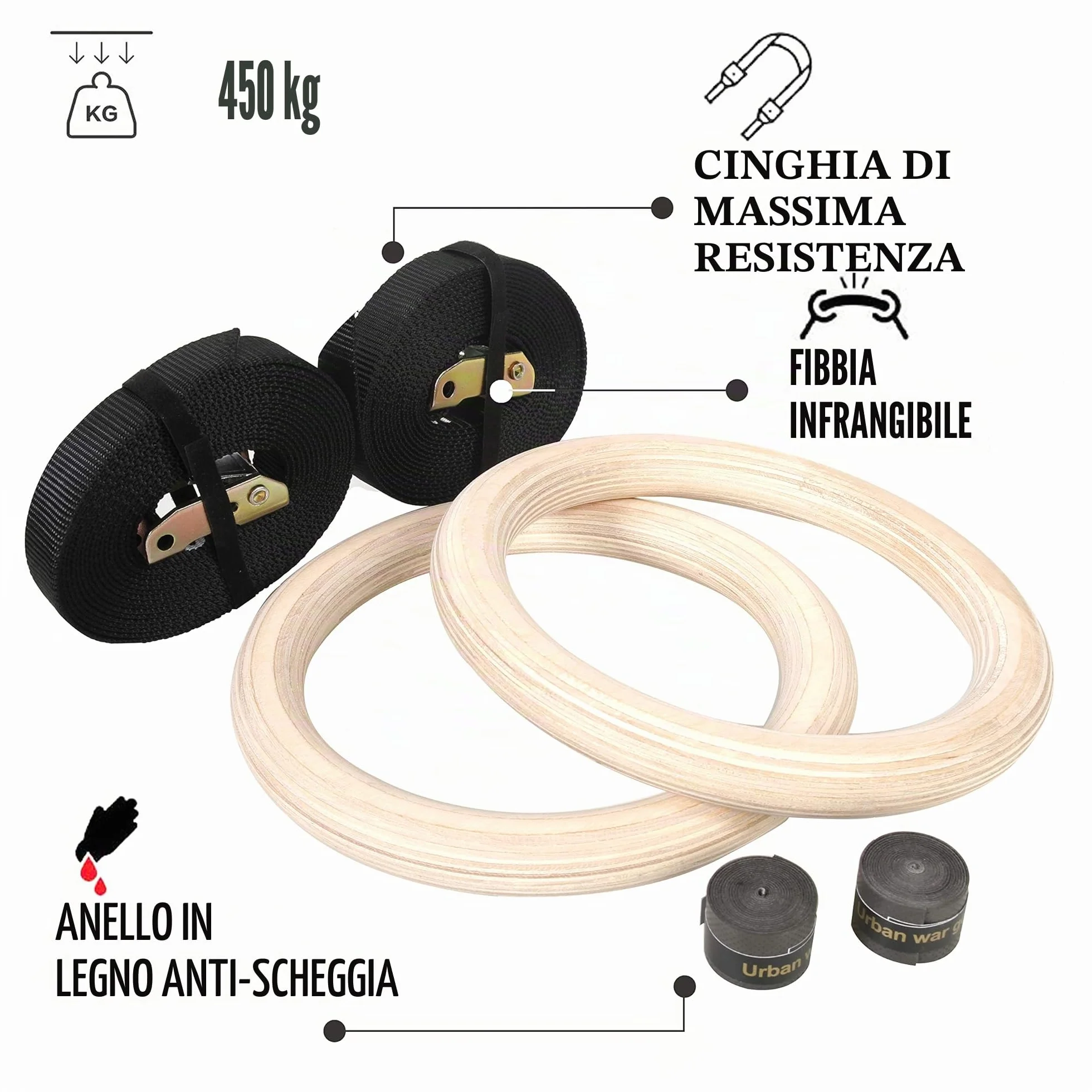 CCLIFE Anelli da ginnastica in legno olimpici per fitness