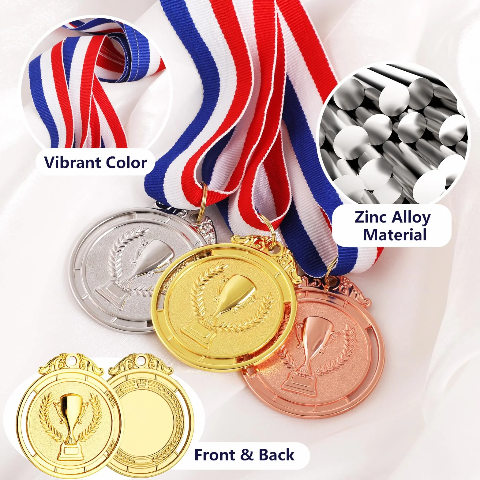 Medaglie in Metallo Oro Argento Bronzo con Nastro Diametro 5cm Premi Sportivi per Gare Feste e Tornei