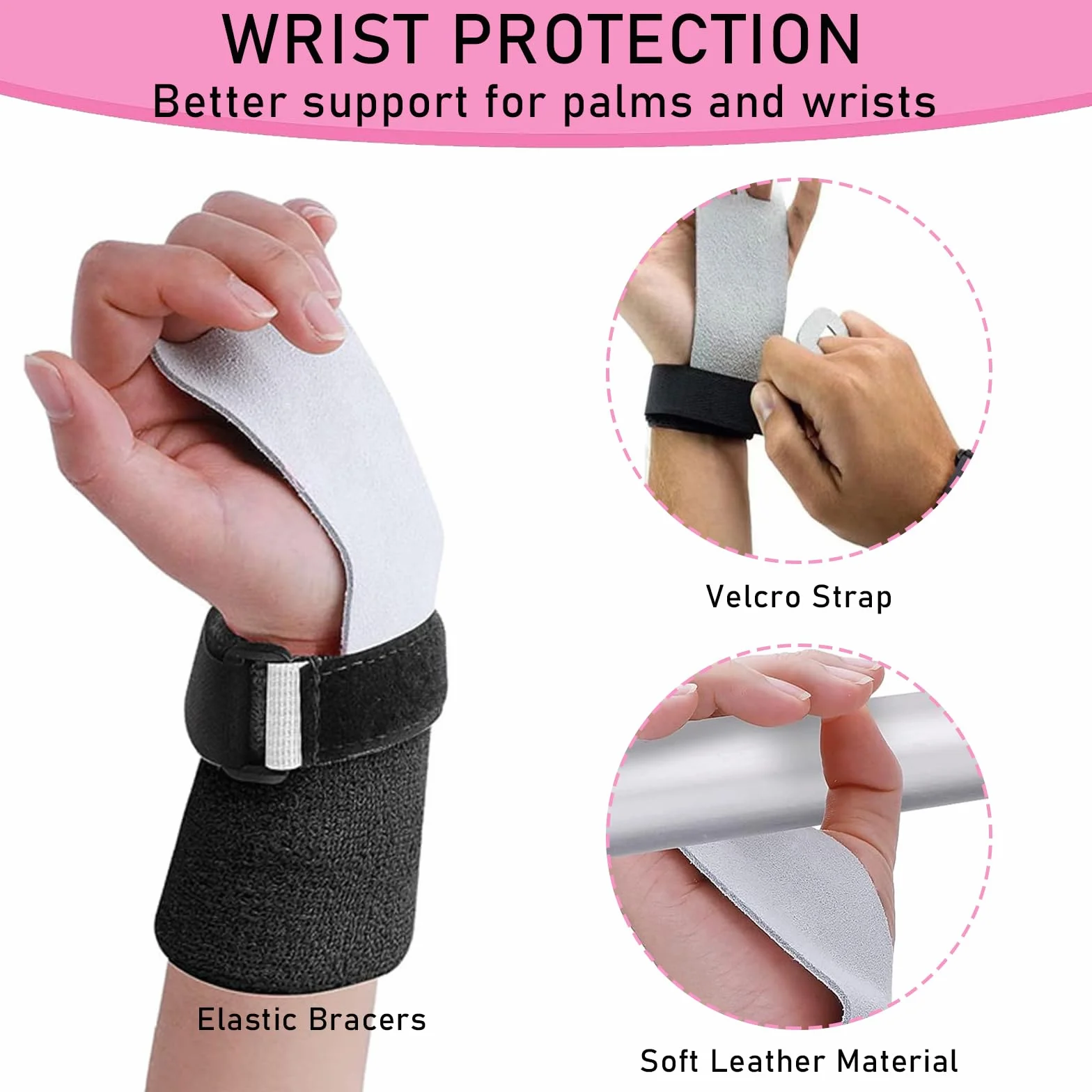 Manopole Paracalli Ginnastica Artistica Bambina con 4 Cinturini Protezione Polso Crossfit Palm Protector Grips