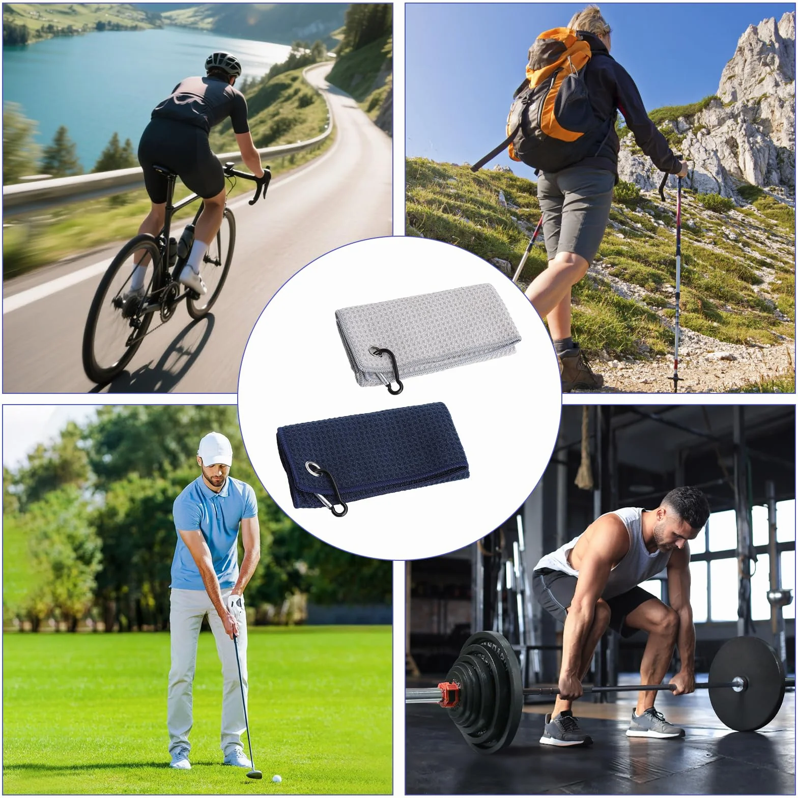 2 pezzi asciugamano golf microfibra 30x30 cm accessori golf uomo con moschettone e occhiello metallico, assorbente e compatto, ideale come regalo golf per sportivi e golfisti amatori o professionisti