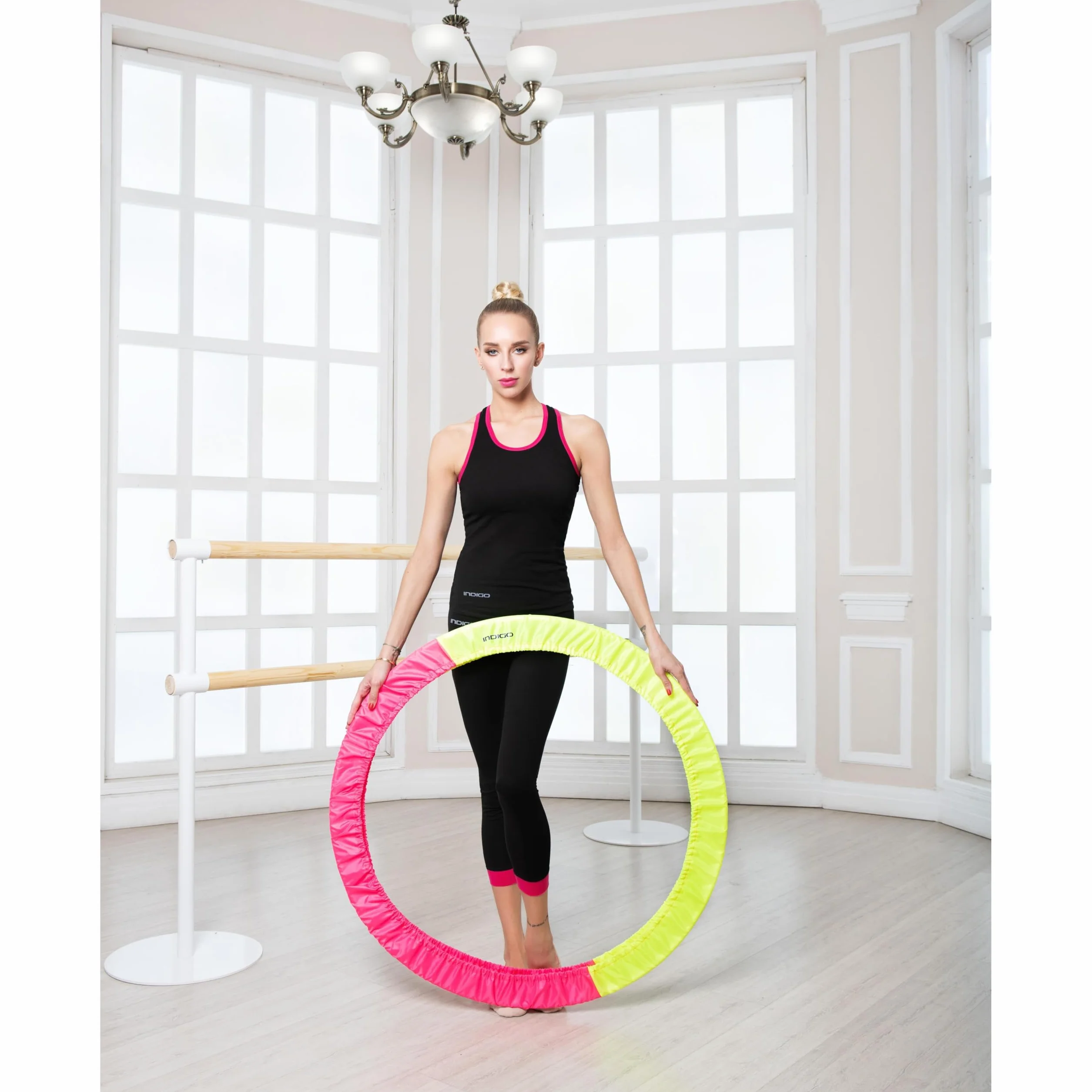 DRUNA Portacerchi Custodia per Cerchio Ginnastica Ritmica Indigo Taglia Universale 60-90 cm Rosa-Grigio