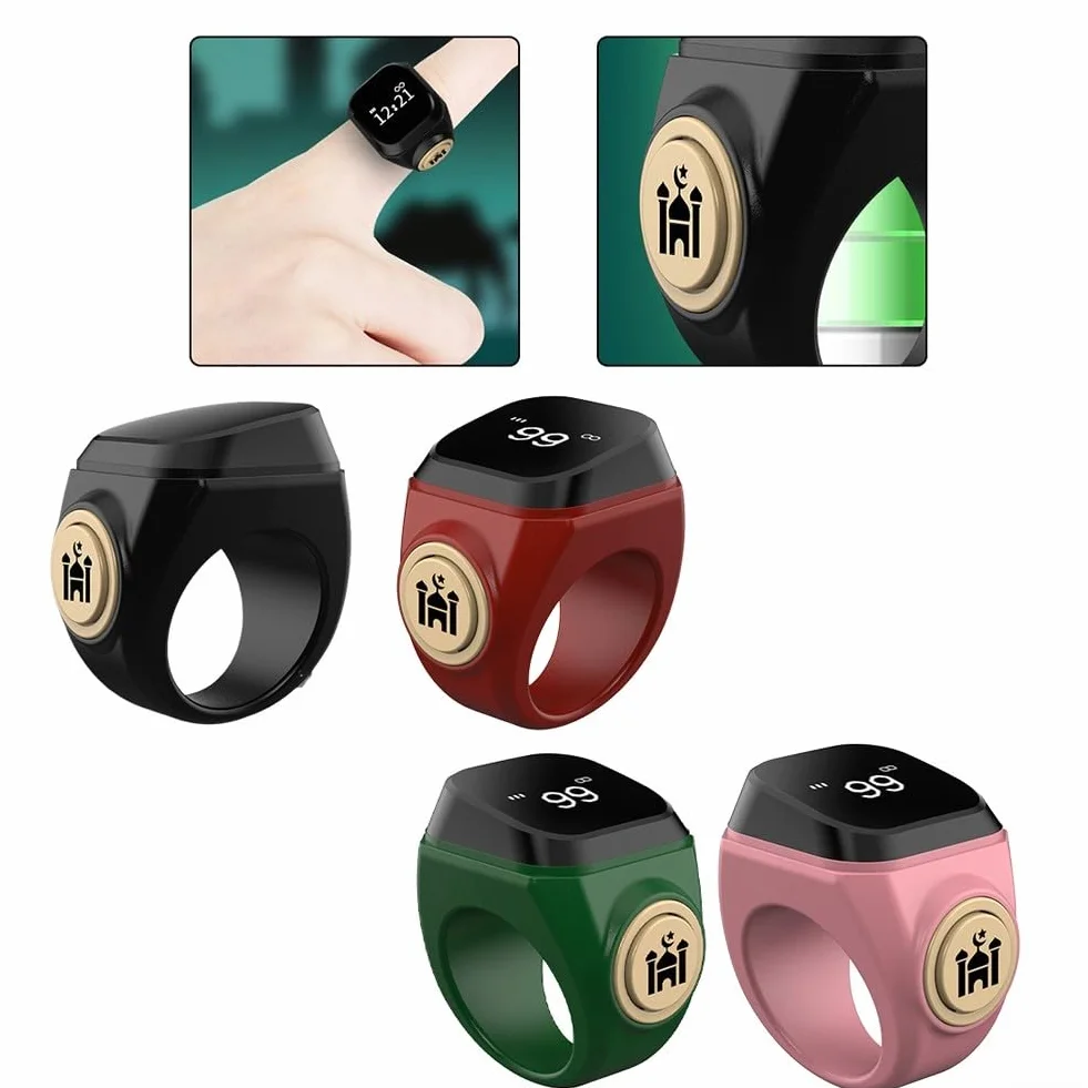 Smart Anello contatore Tasbih ricaricabile 18 mm 20 mm 22 mm impermeabile Zikr 99999 preghiera musulmano