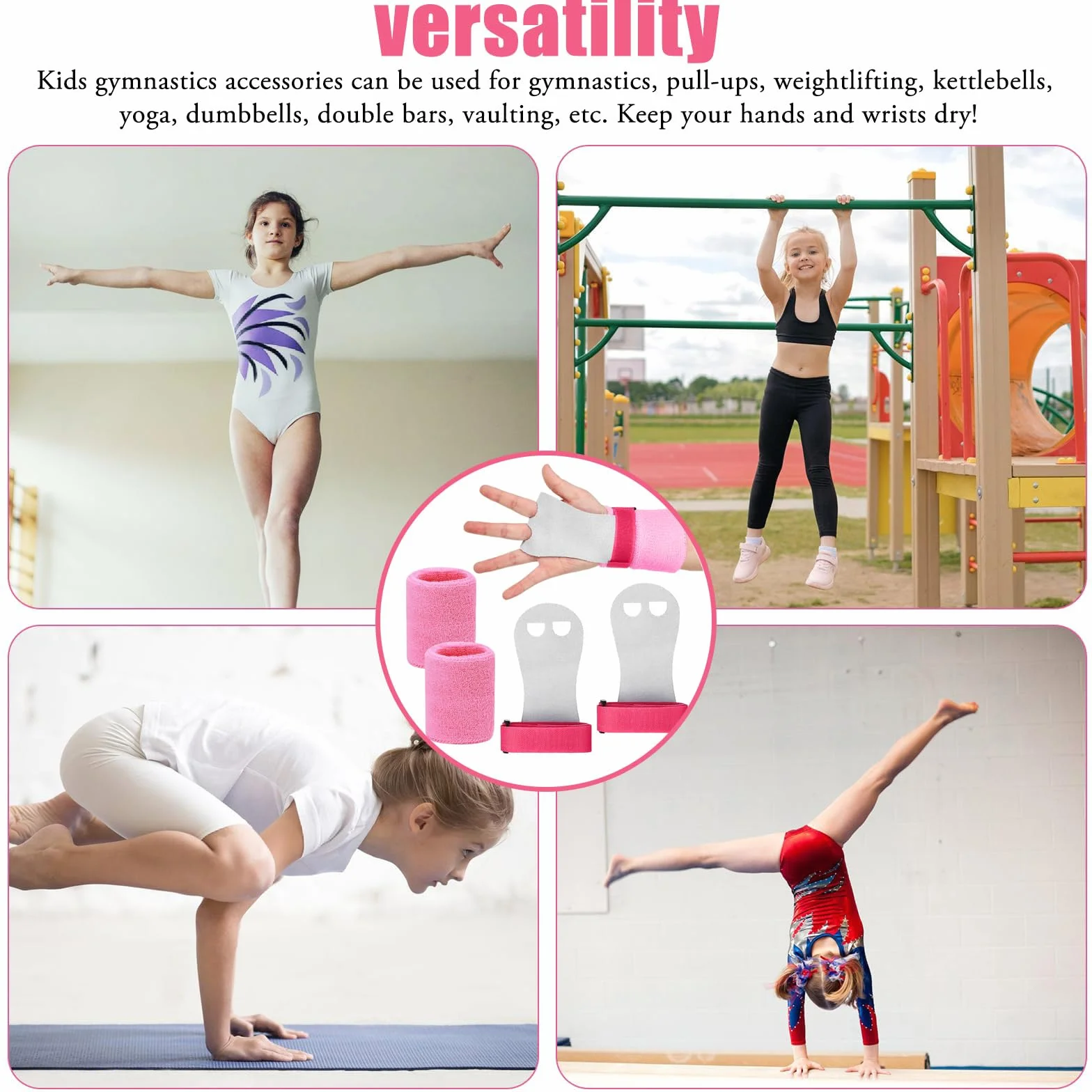 Cinturini da Polso con Presa per Ginnastica Sportiva, Protezione del Polso per Sollevamento Pesi per Ragazze Bambini (Rosa)