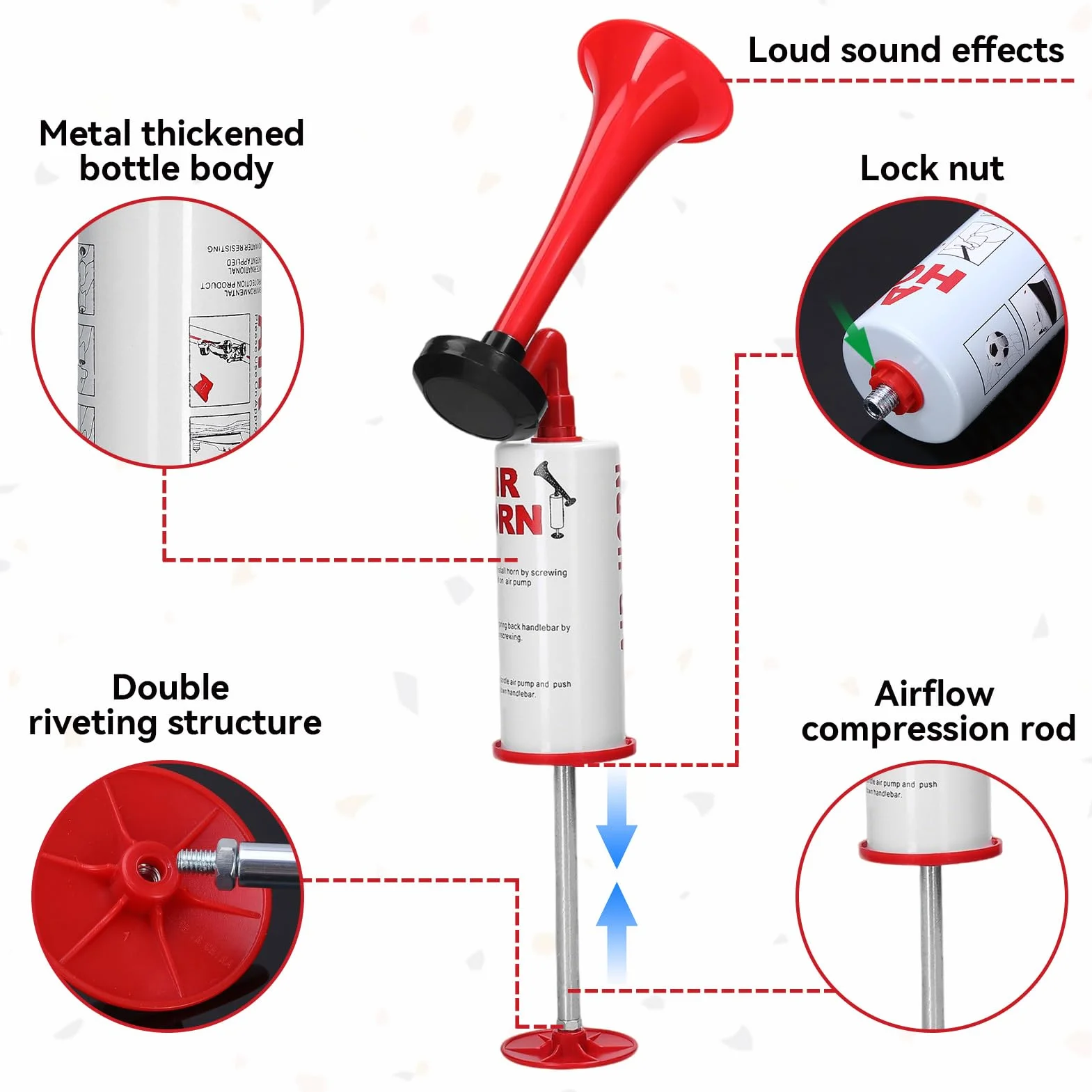 Tromba Da Stadio, Mini Tromba Ad Aria Con Pompa a Mano, Tromba Stadio Manuale, Air Horn, Fanfara Ad Alta Pressione D'aria, Estremamente Forte Trombetta per Partite Calcio Eventi Sportivi Nautica