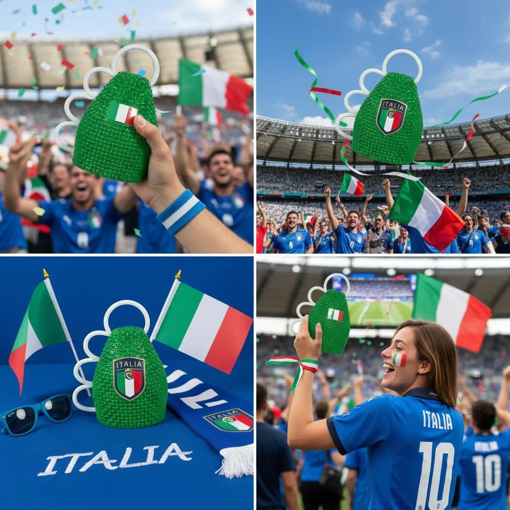 BRILY Caxirola Italia, Sonaglio Verde Plastica Bandiera Italiana, Gadget Stadio