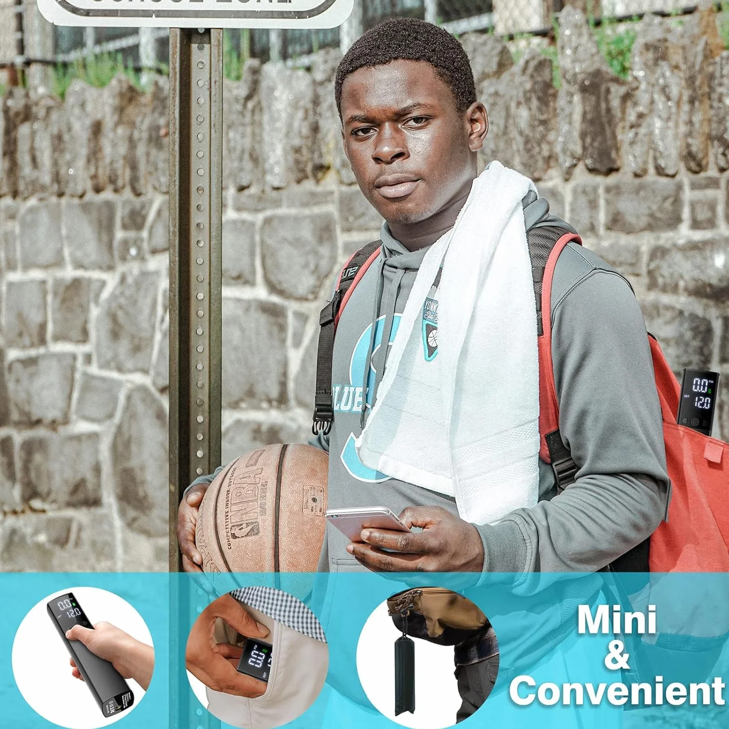 Pompa A Sfera Elettrica Automatica Portatile per Gonfiaggio Rapido con Manometro e Display LCD per Basket, Calcio, Pallavolo