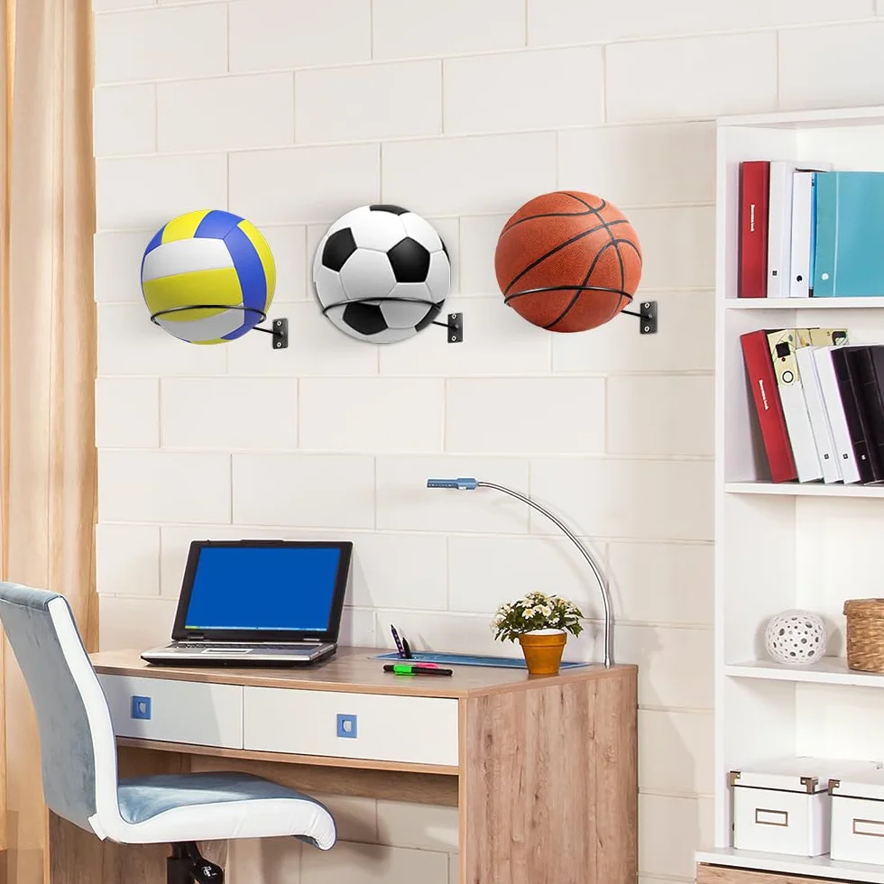 mizikuu Supporti da Parete per Pallacanestro, 10 Pezzi Supporto per Pallone da Calcio con 20 Viti Universale Supporti da Parete per Pallone in Metallo per Pallacanestro, Calcio, Pallavolo, Rugby, Nero