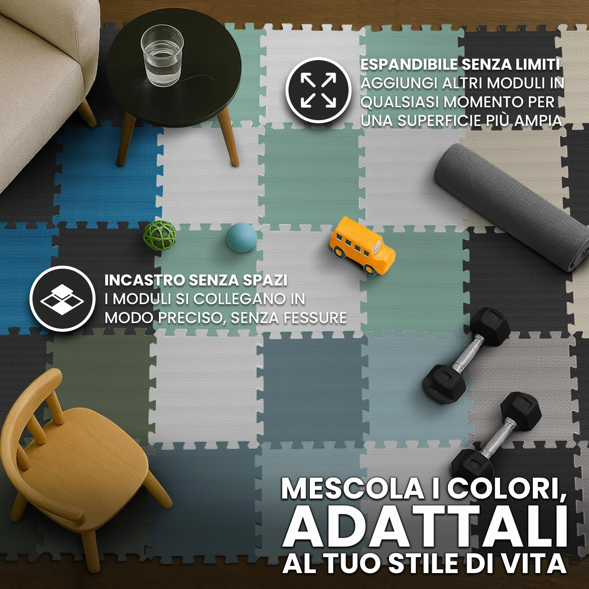 Tappeto Palestra Tappetino Fitness a Puzzle - Pavimento Protettivo Incastro Tatami Gomma per Home Gym