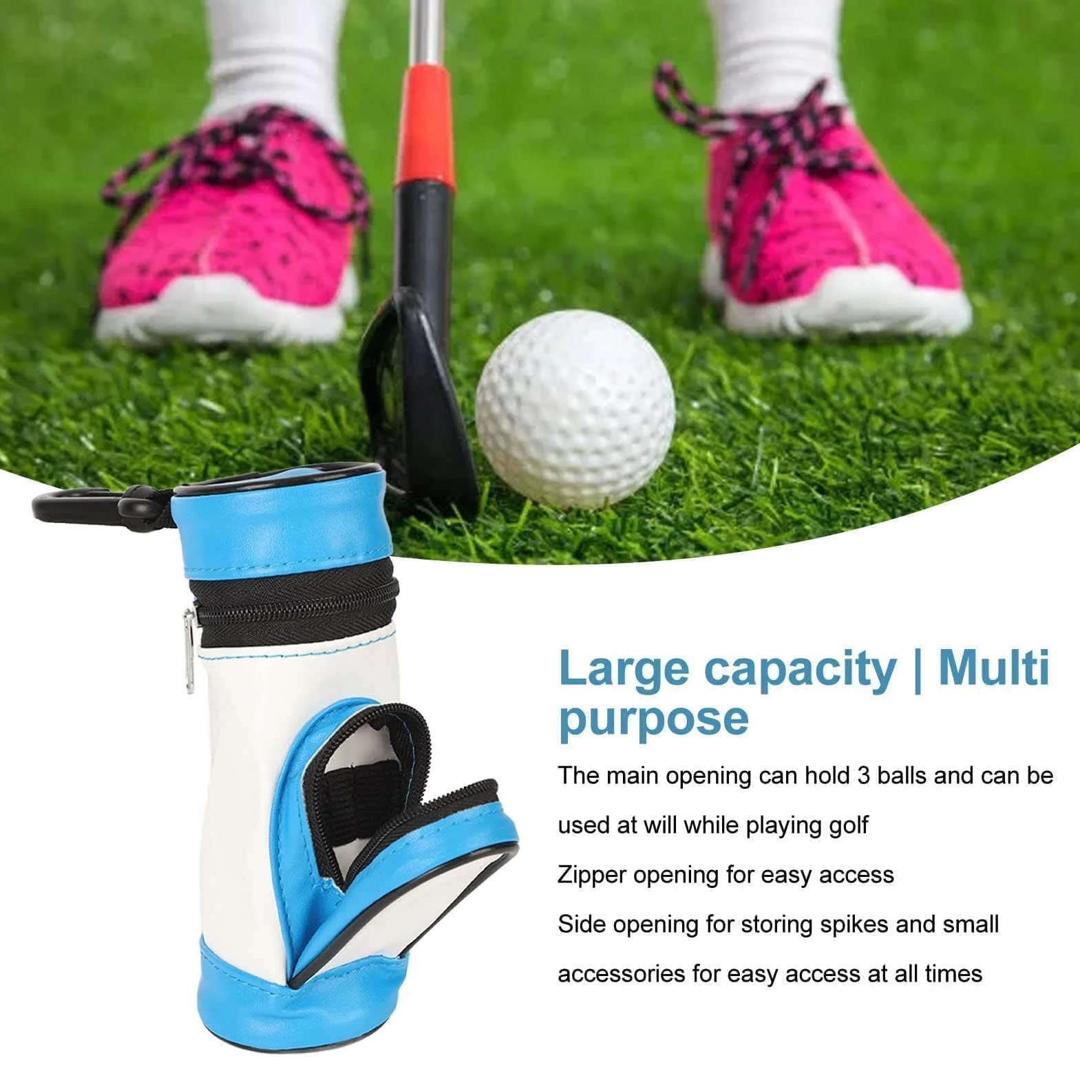 Borsa da Golf Porta-tee Porta-palline Clip da Cintura Accessori Regali (Blu)
