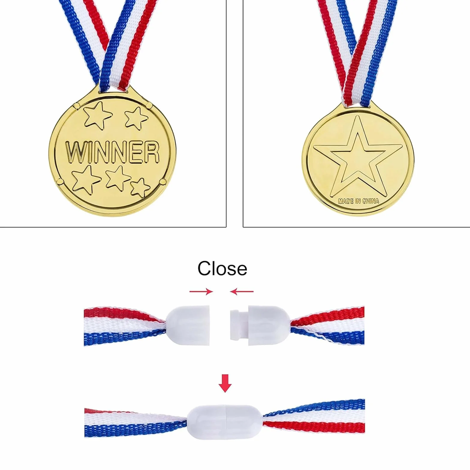 Medaglie Plastica Di Vincitore Con Nastri Oro 24 Pezzi Bambini Competizione