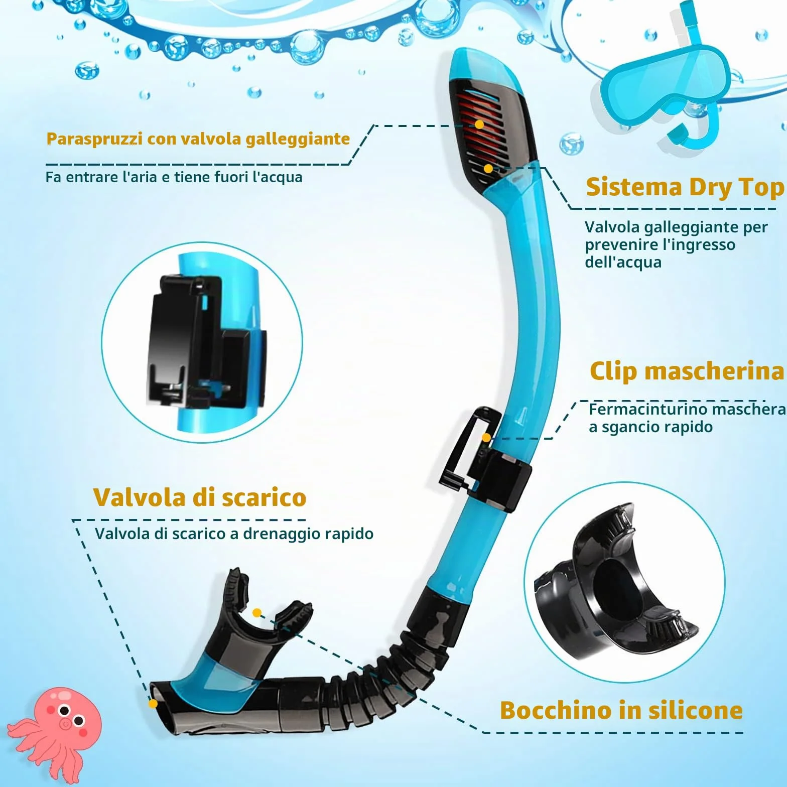 Maschera Immersione per Bambini,Maschera per Immersioni Anti-Nebbia & Anti-Perdite Panoramica 180°,Dotato di Tappi per le Orecchie e Clip per il Naso,Adatto a Bambini dai 4 ai 16 Anni