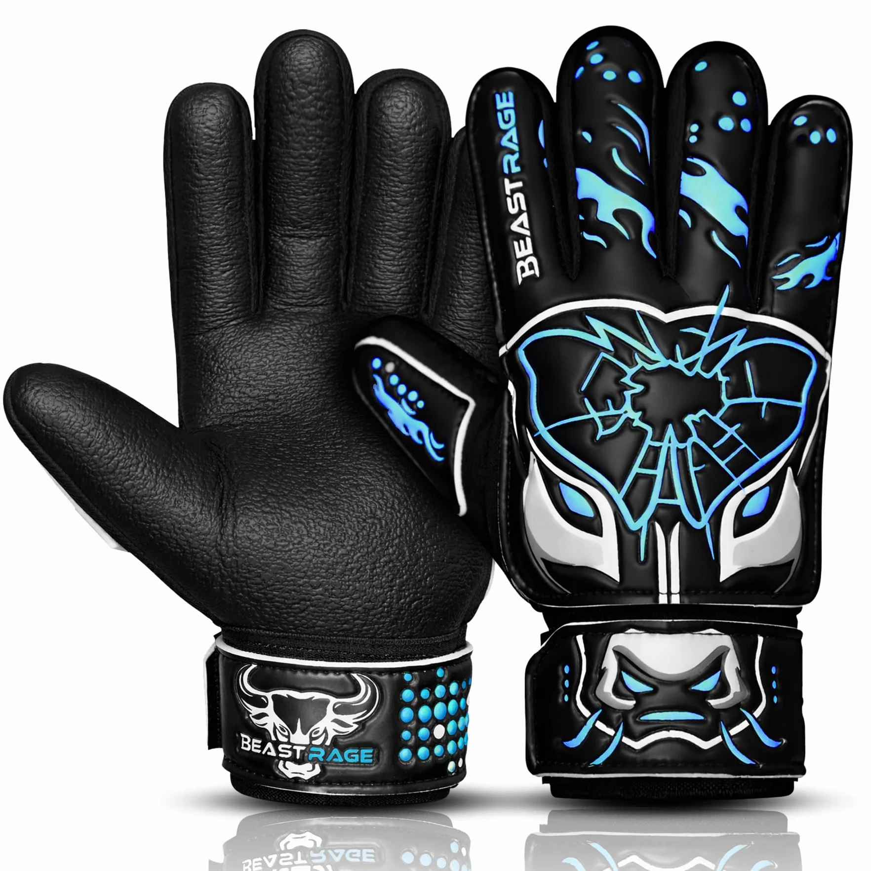 BEAST RAGE Guanti da portiere bambini lattice tedesco antiscivolo palmo laminato 3+4 mm dorso leggero cinturino regolabile