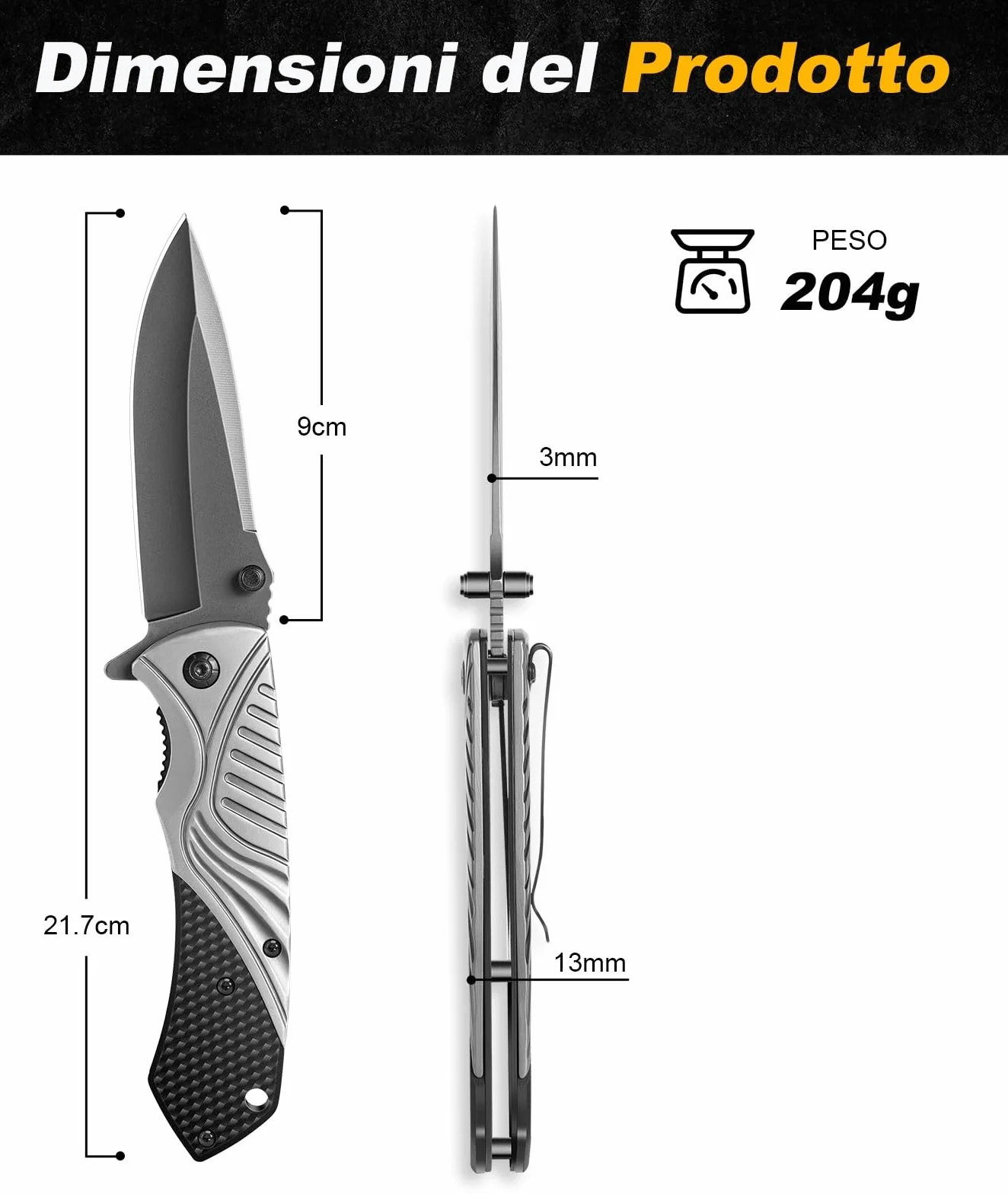 ISEYOU Coltello da Caccia Lama Acciaio Inossidabile 3Cr13 Rivestimento Titanio Portatile Clip Tasca Multifunzione