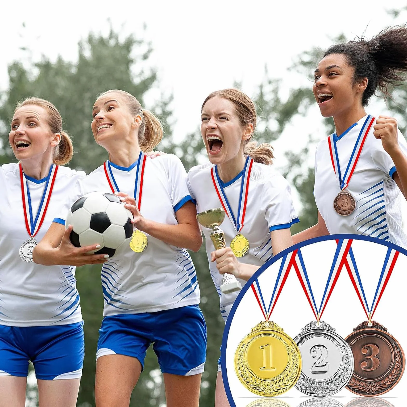 Medaglie Premiazioni Metallo Oro Argento Bronzo con Nastro Collo 5.0cm per Bambini Giochi Sport