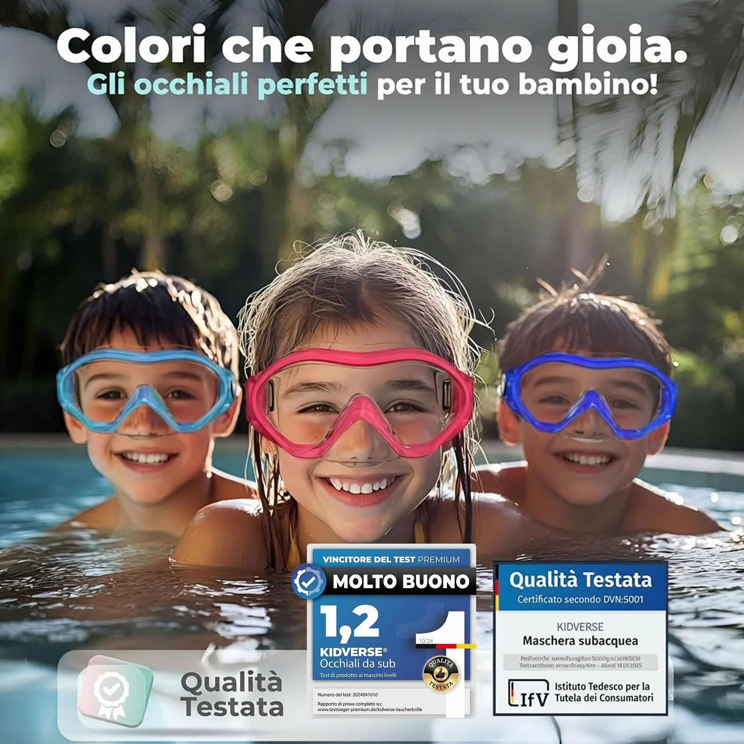KIDVERSE Occhialini da nuoto per bambini protezione UV rivestimento antiappannamento impermeabili comodi