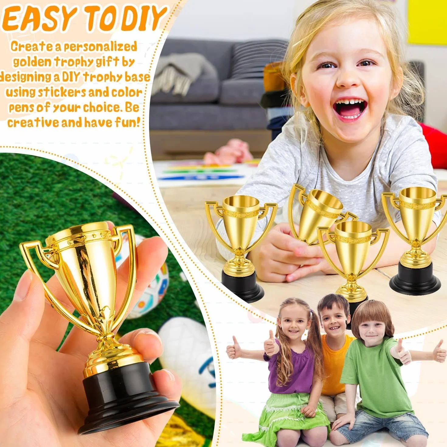 Set mini trofei medaglie bambini coppe premio oro plastica leggera tornei sportivi