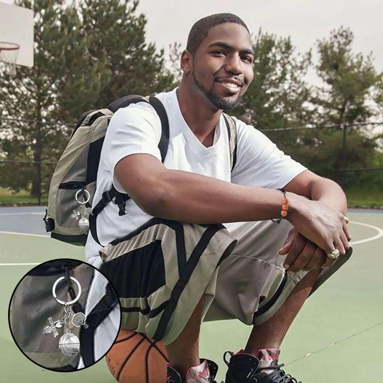 Portachiavi Da Basket 2 Pezzi E Braccialetti Da Basket 2 Pezzi, Portachiavi In Metallo, Regali Di Basket, Gioielli Per Tifosi, Braccialetti Creativi, Gioielli Con Elementi Sportivi