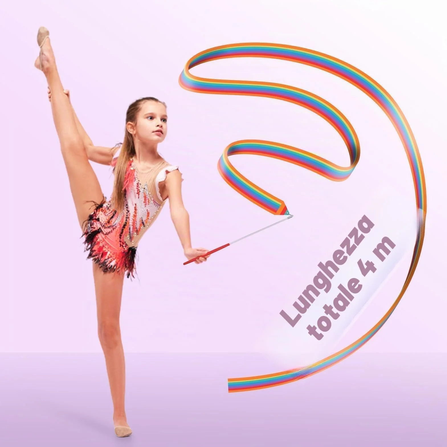Nastri da Ballo 2 Pezzi 4 m Nastro da Ginnastica Ritmica Bacchetta per Talentshow Allenamento