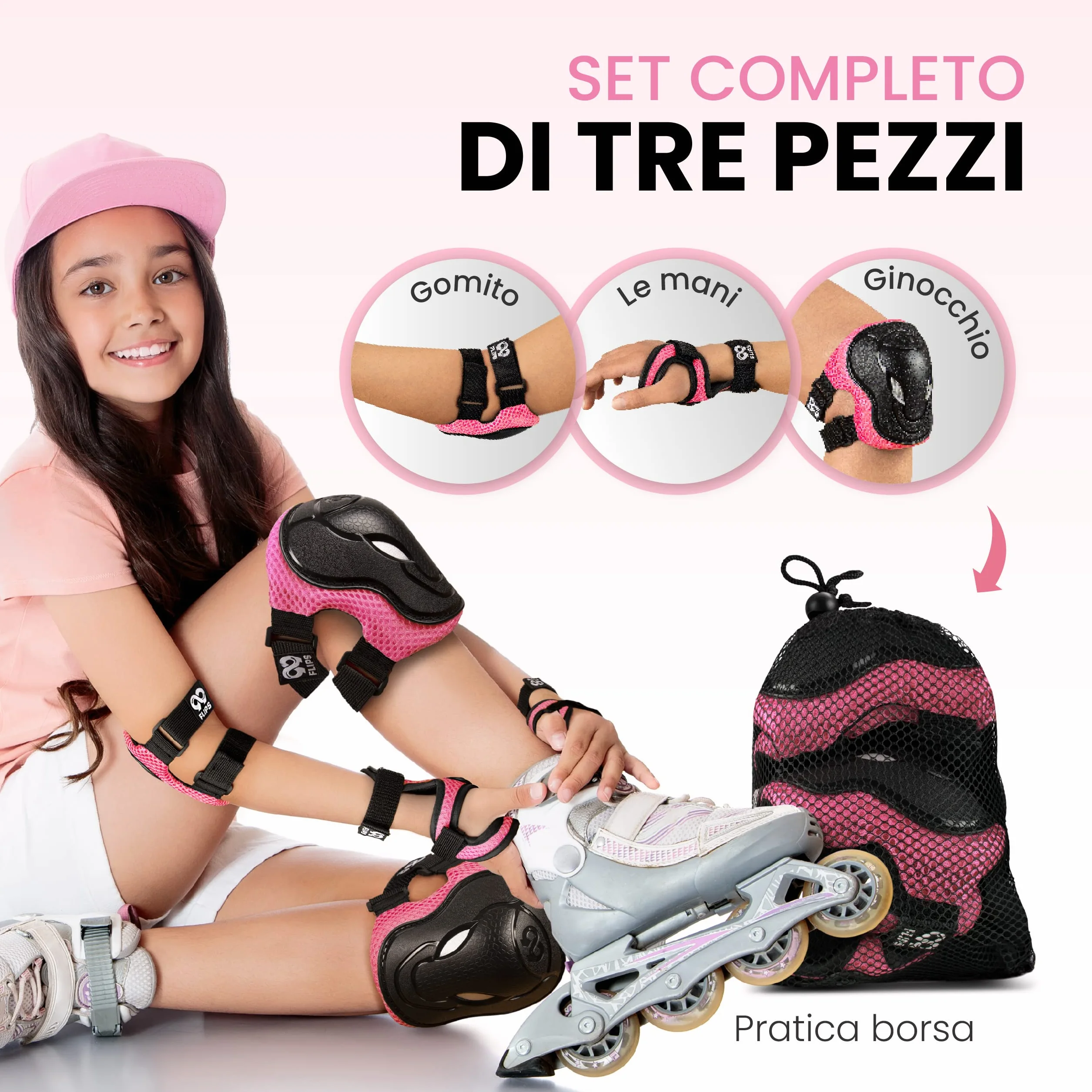 Set di Protezioni Skateboard Bambini 6 Pezzi - Gomitiere, Protezioni Mani e Ginocchiere per Inliner e Bicicletta