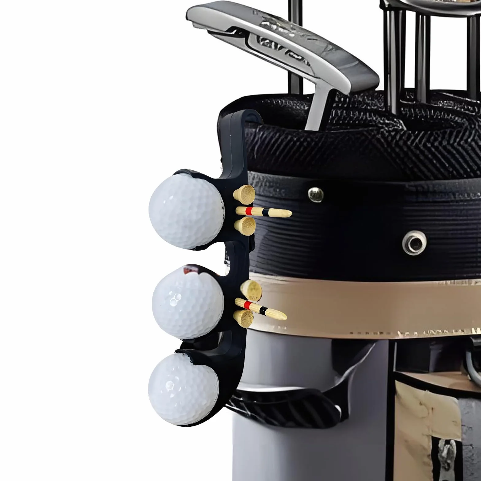 Porta Palline da Golf 2 in 1 a Sgancio Rapido, Nero, 3 Palline e 6 Tee