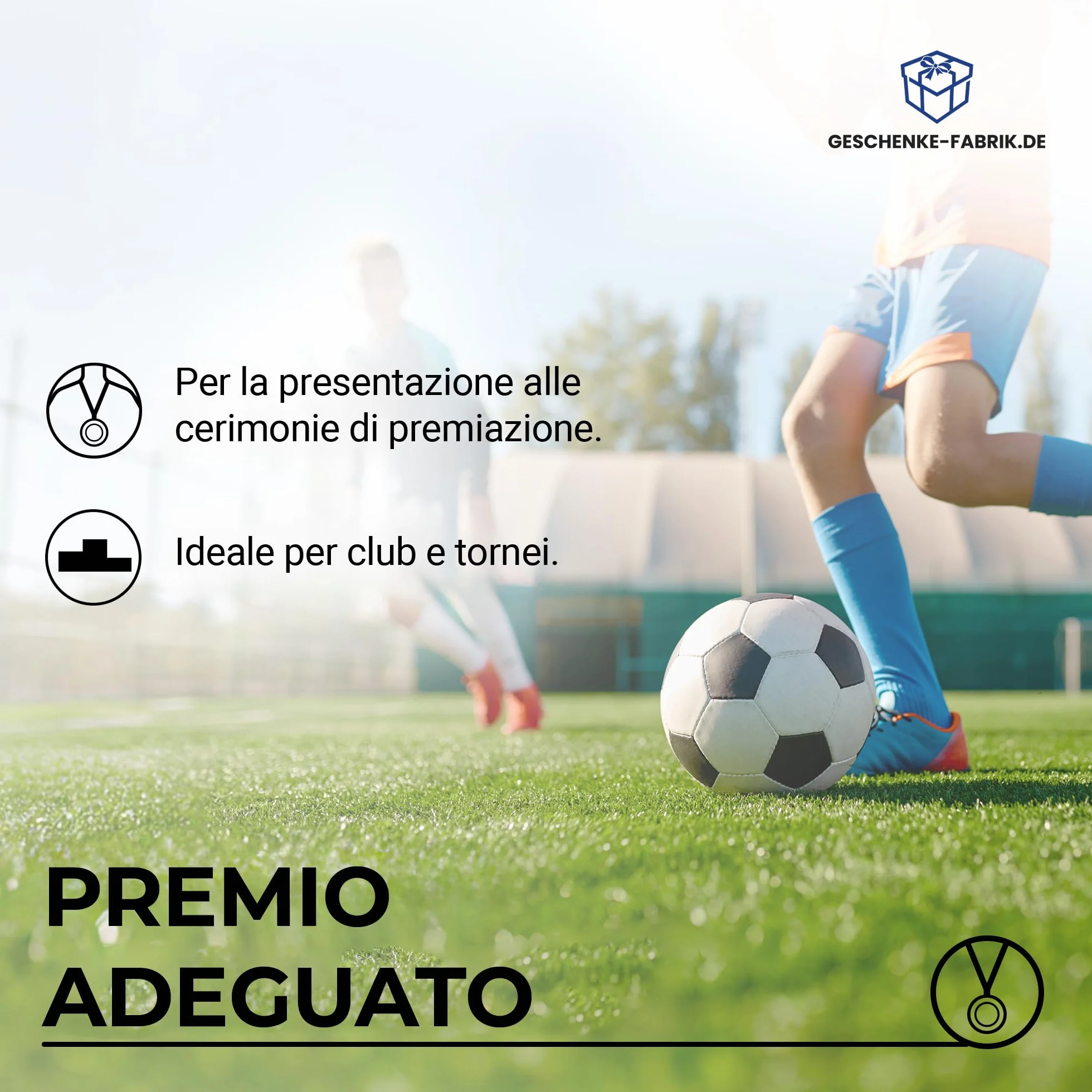 Set 10 medaglie da Calcio in Metallo Dorato con Nastro Blu-Bianco-Rosso per Bambini e Tornei