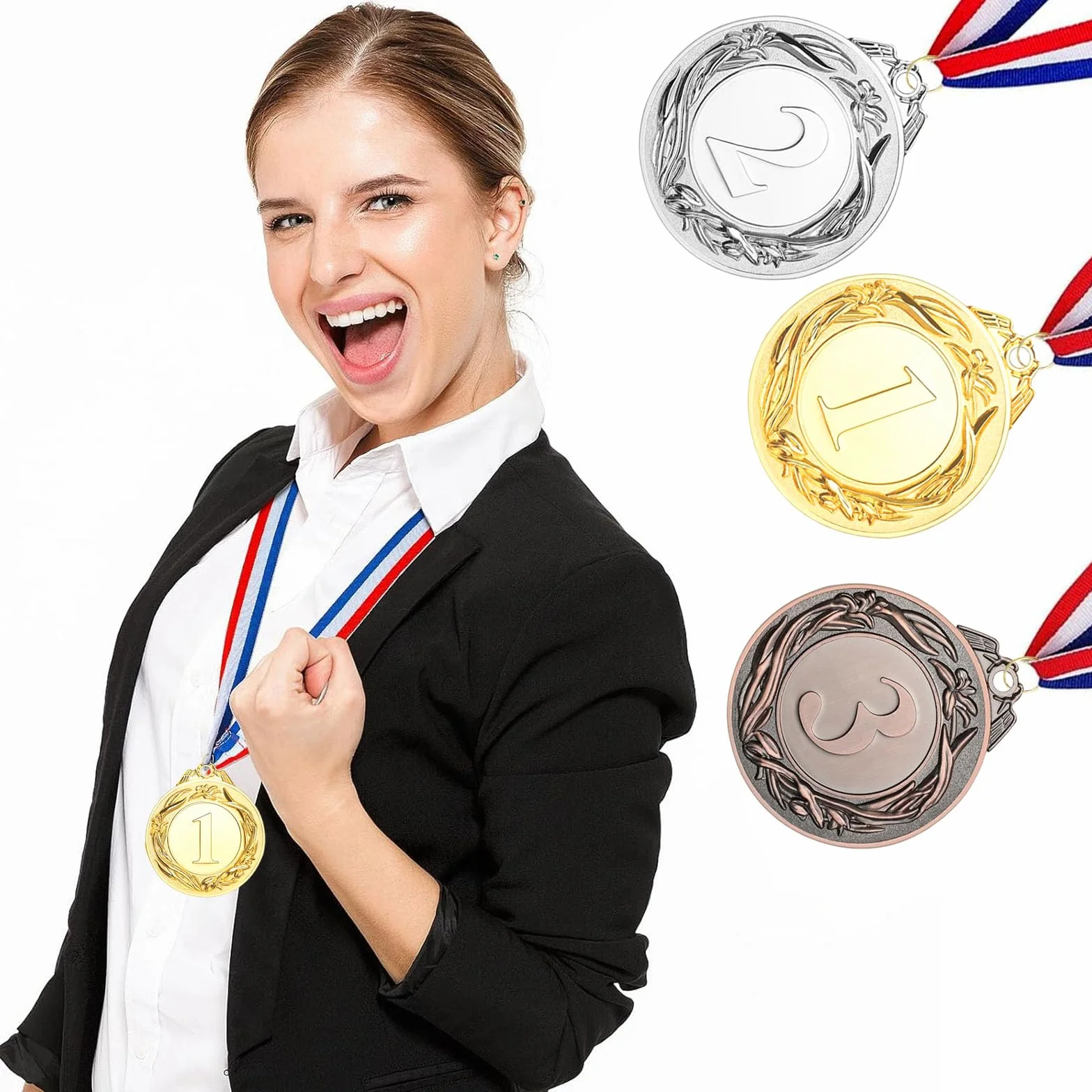 Medaglie di Premio Oro Argento Bronzo con Nastri Diametro 5,0 cm per Sport Concorsi