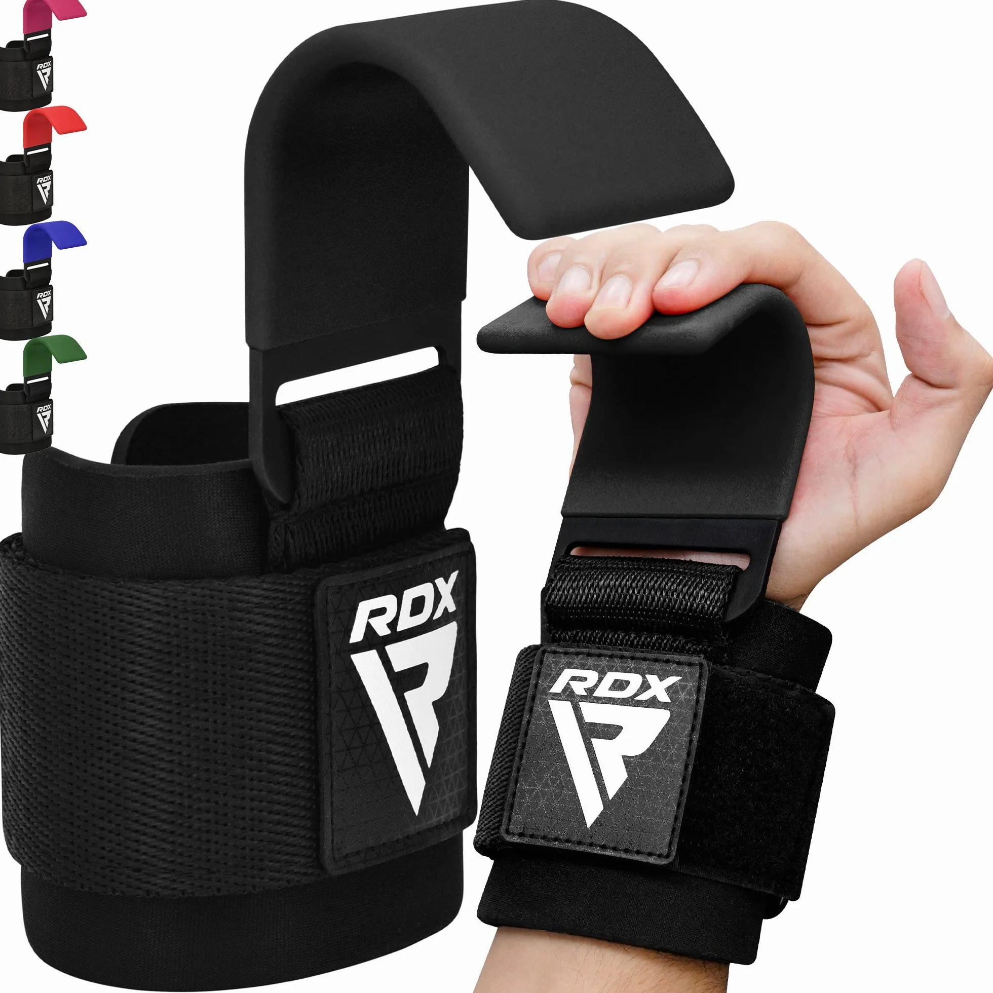 RDX Ganci Sollevamento Pesi, 8mm Neoprene Fasce Polsi Imbottita, Gomma Rivestito Impugnature Grips, Gym Gancio Cinghie Fitness Powerlifting