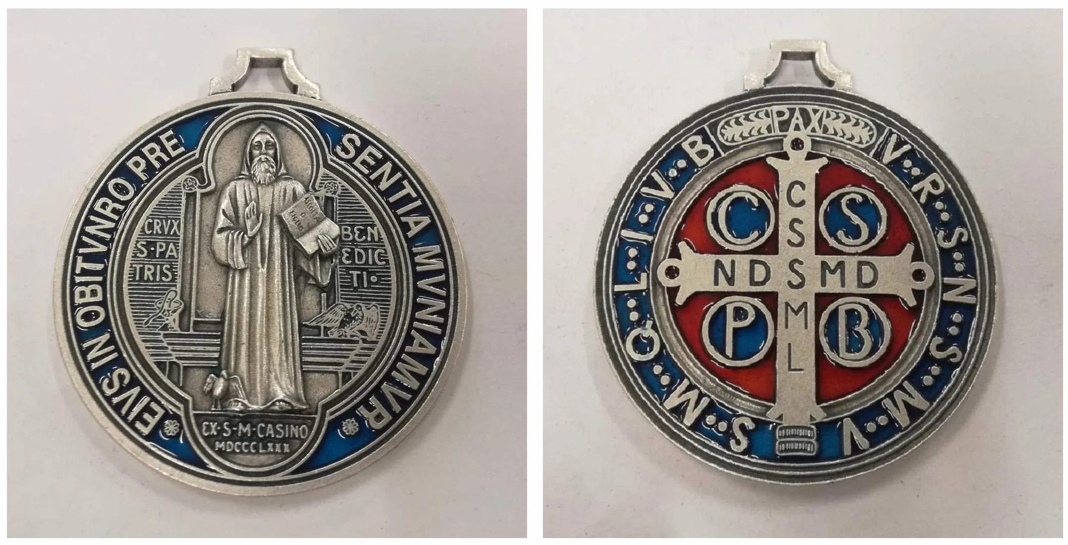 Lazzaro Italy San Benedetto Medaglia placcata argento dipinta a mano - 7 cm