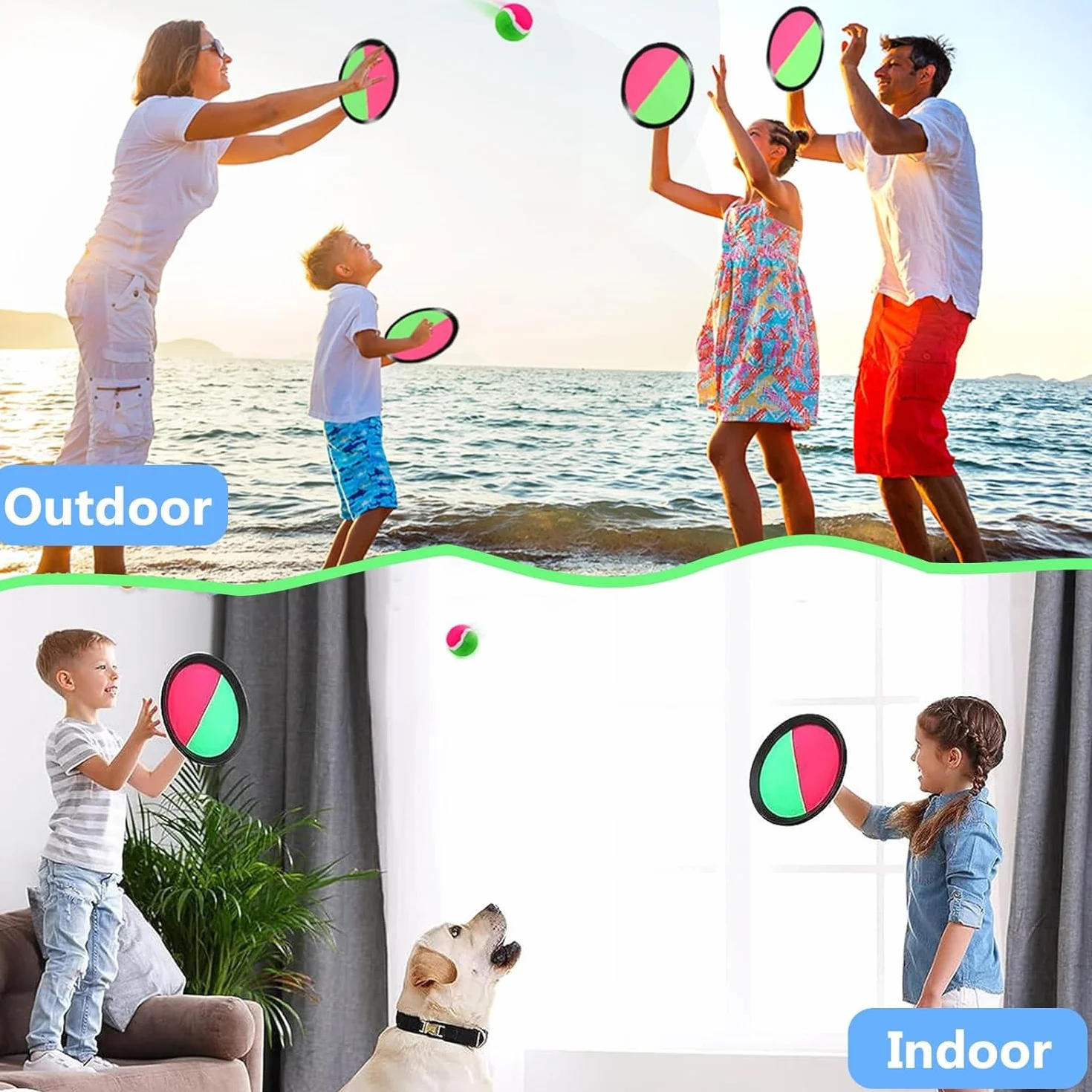 Racchettoni Spiaggia Set 2 Racchette 1 Palla Giochi Spiaggia Cattura Palline Ideale Mare Giardino Parco Feste Estive