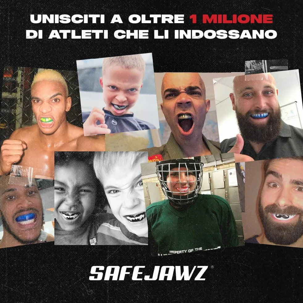 SAFEJAWZ Paradenti Sportivo Slim Adulti e Bambini Contatto Completo per Rugby MMA Hockey Judo Boxe