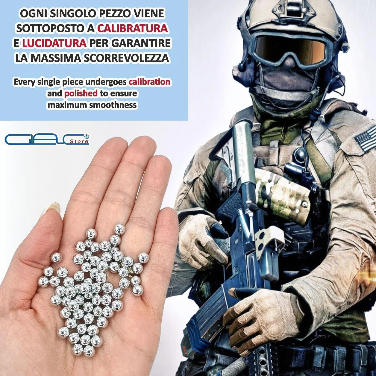 Pallini Softair Acciaio 6 mm 0,80 Grammi Calibrati Lucidati 1000 Pz con Porta Pallini