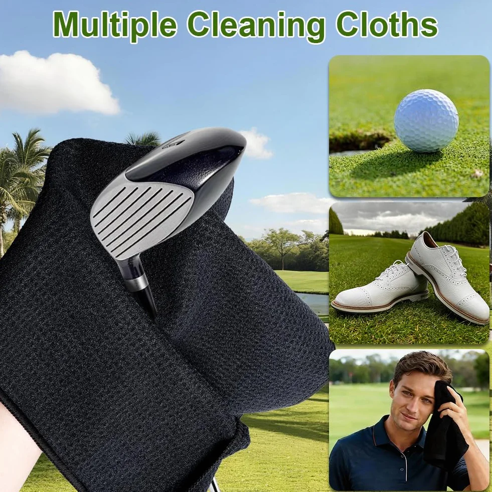Vicloon Kit Pulizia Golf Accessori Multifunzione con Asciugamano Spazzole Groove Moschettone
