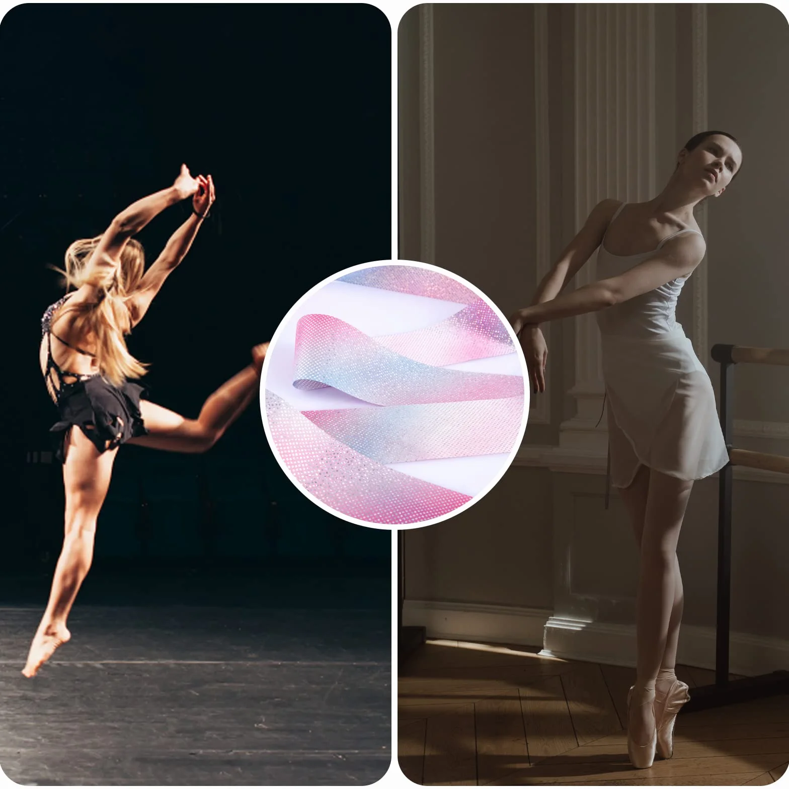 KINBOM 2 pezzi Nastro da Ballo, Dance Ribbons 2 m per Bambini Ginnastica Danza Artistica con Bacchetta