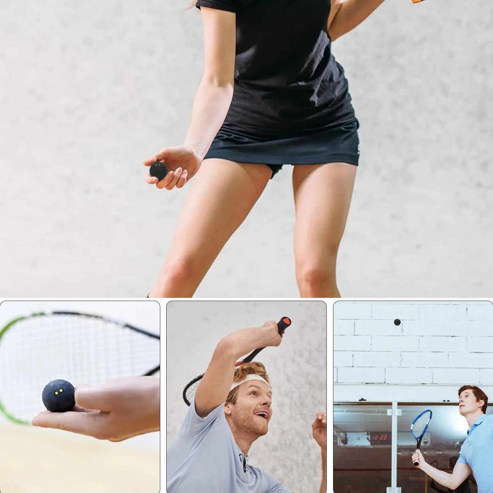 Palline da squash da competizione 38 mm doppio punto giallo per giochi a bassa velocità