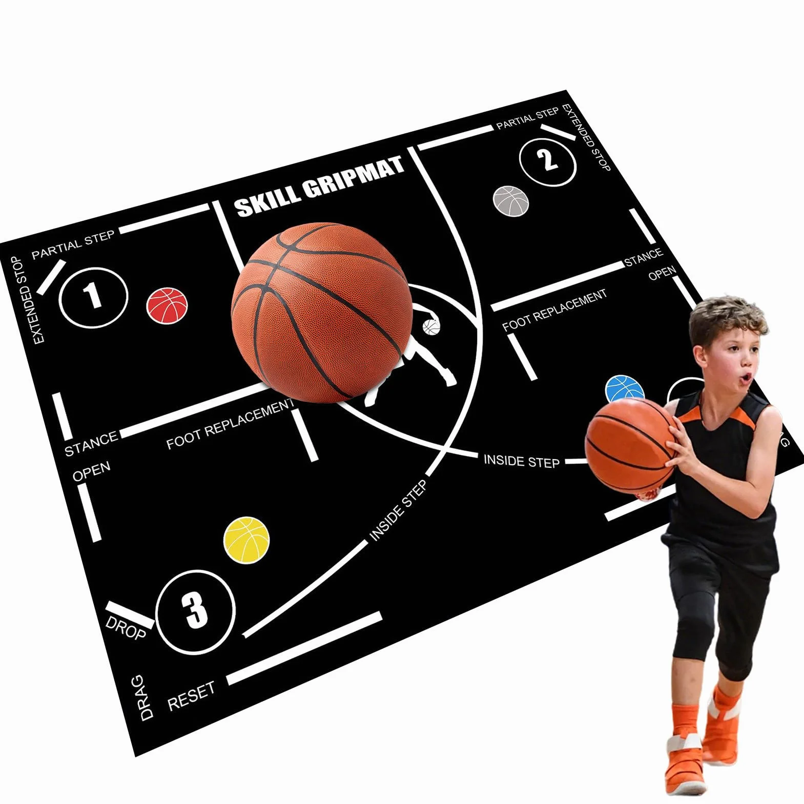 Tappetino da allenamento per pallacanestro, 120 x 86 cm, antiscivolo, per allenamento, controllo del dribbl, per allenamento, controllo della palla, giocatori, dribbeln, silenzioso, supporto sportivo