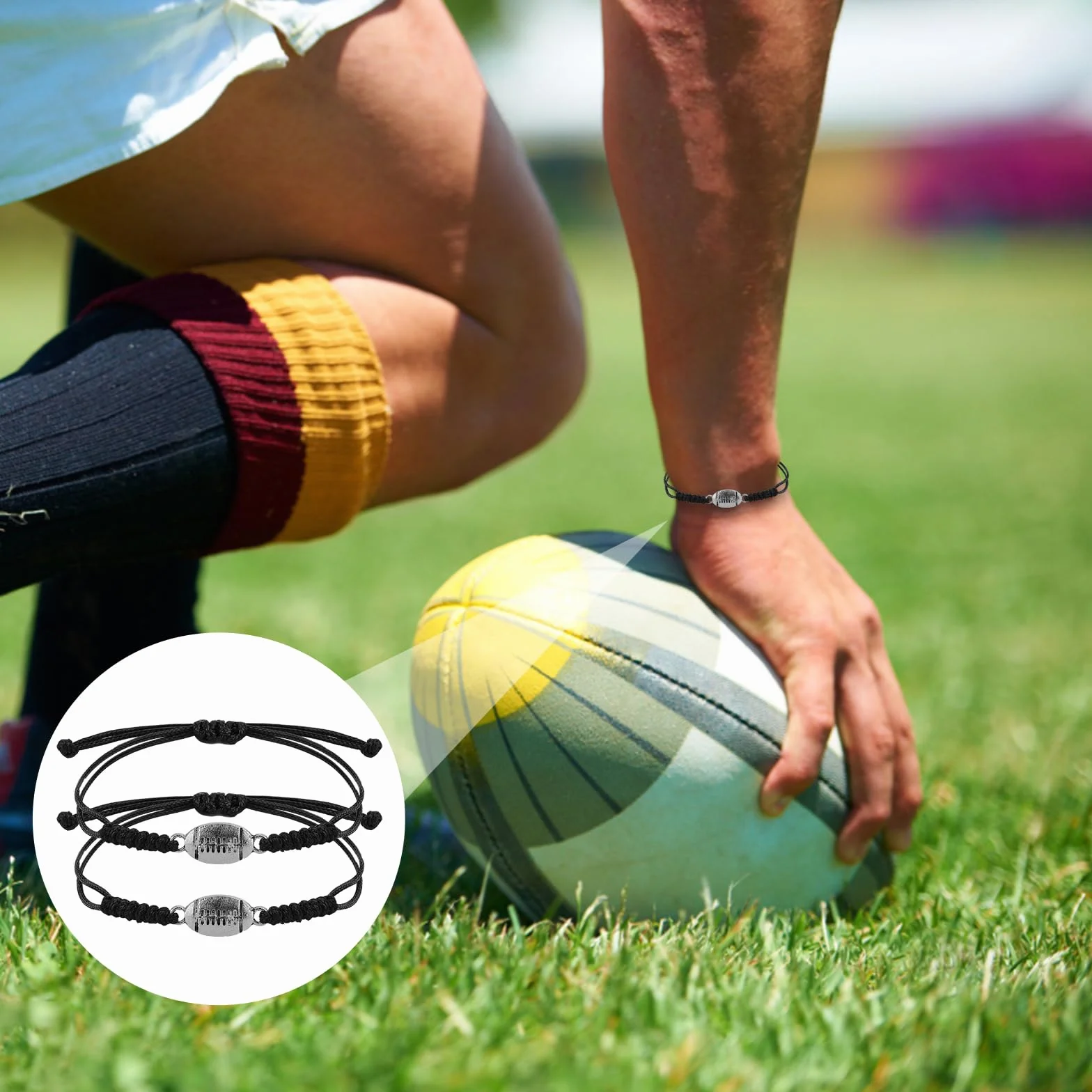 NQEUEPN 20 Pezzi Bracciale Rugby, Bracciale Corda Regolabile Intrecciata Braccialetto Rugby Fascino con Decorazione Ciondolo Rugby per Ragazze Adolescenti Ragazzi Donne Uomini Giocatori