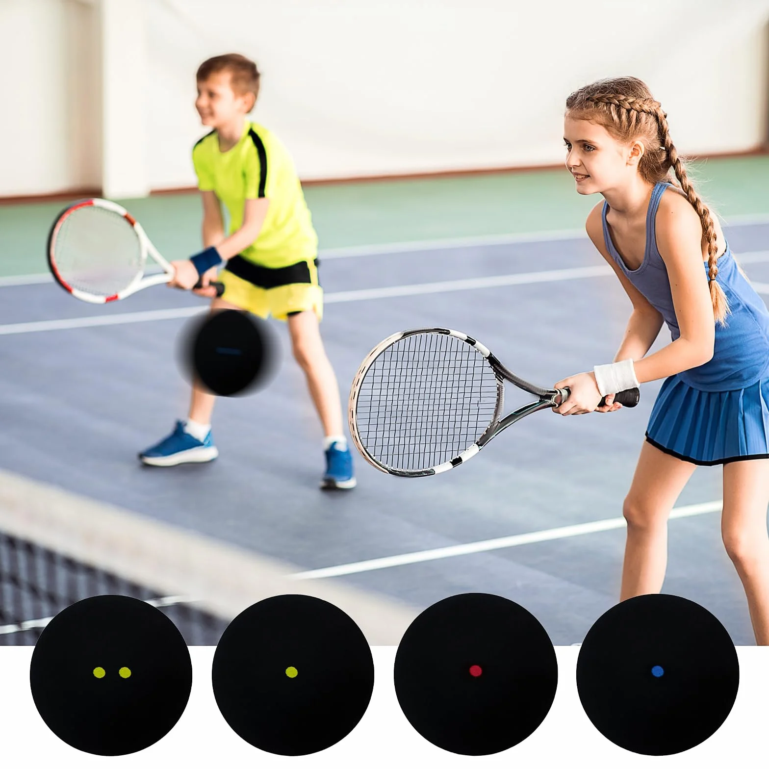 Palline da Squash Miste 4 Pezzi Punto Rosso Blu Giallo Doppio Giallo Allenamento