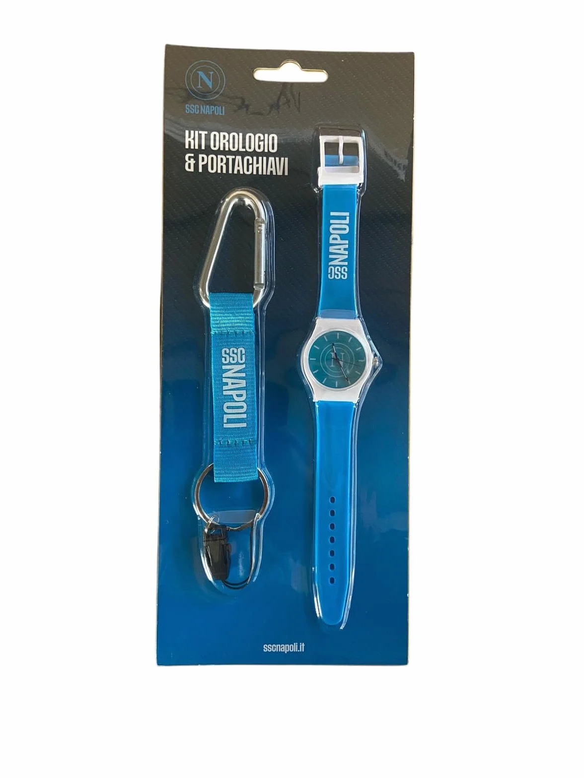 Kit Orologio da Polso + Portachiavi con Moschettone per SSC NAPOLI Calcio Partenopei Azzurri Prodotto Ufficiale