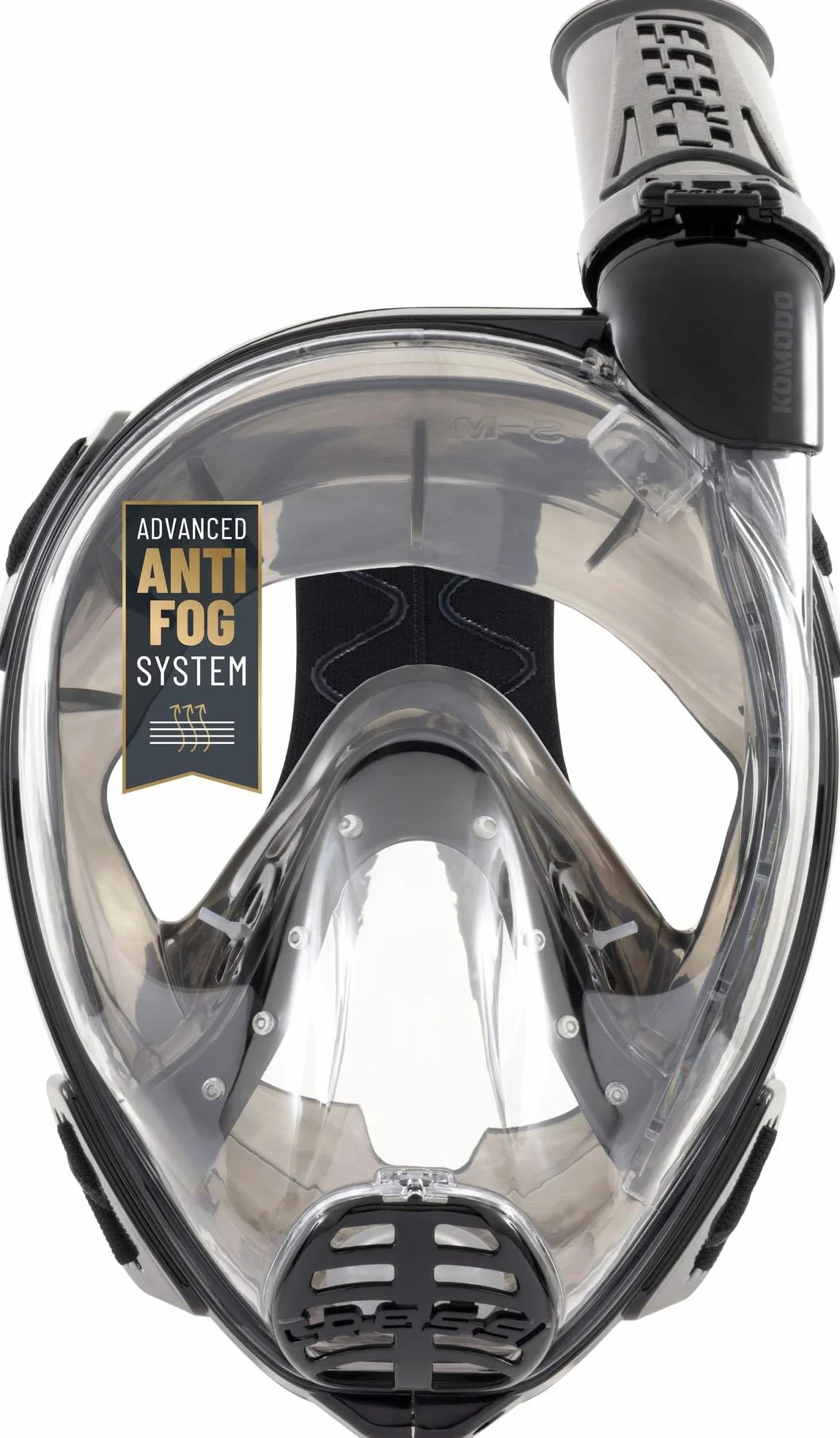 CRESSI dal 1946-Komodo Full Face Maschera Integrale Dry da Snorkeling Visione a 180°-CO2 Sicuro-Silicone 100% Anti Appannamento-Snorkel Laterale-Cinghie Elastiche Regolabili