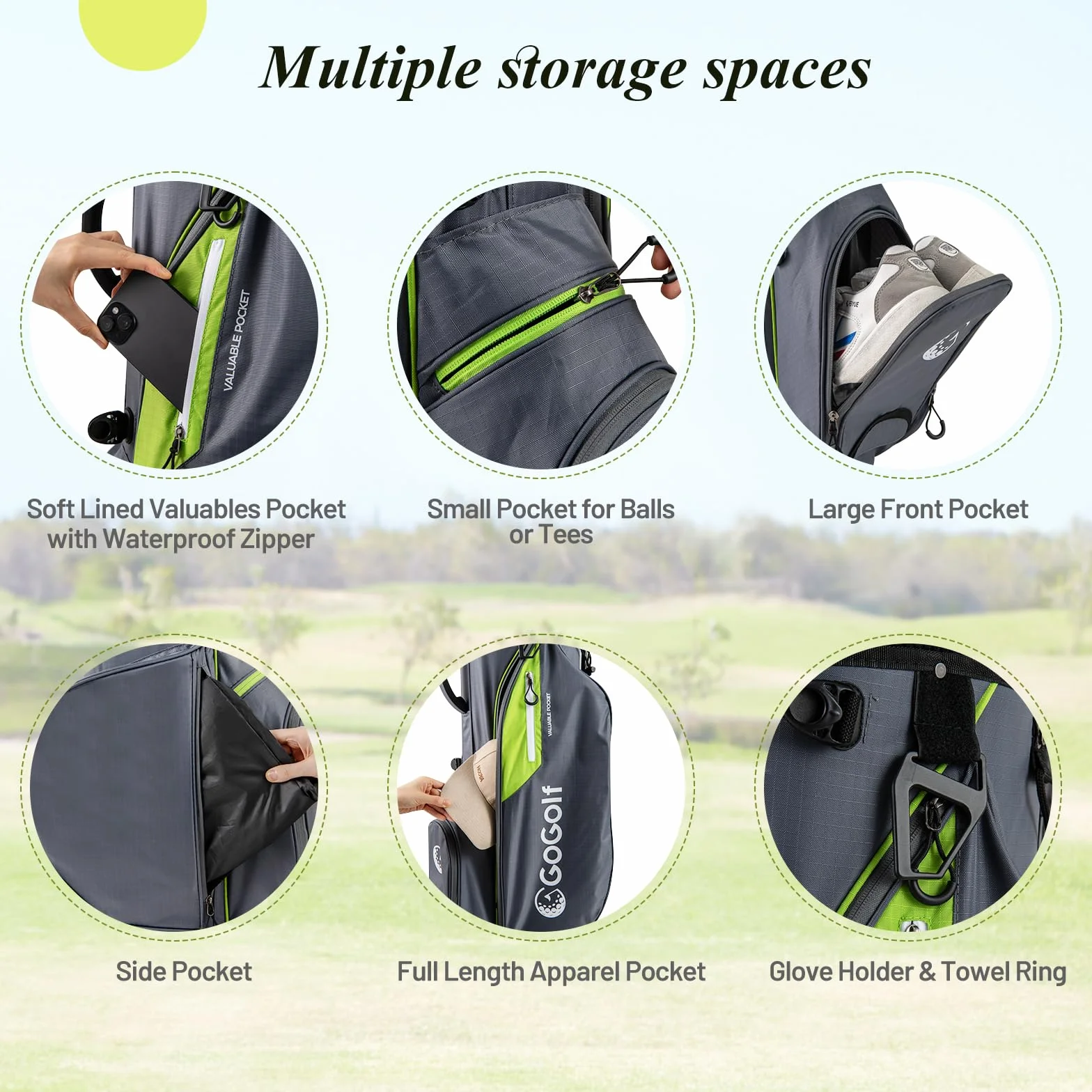 LIFEZEAL Borsa da golf, borse da treppiedi leggere con 8 scomparti superiori e 5 tasche con cerniera, portaombrello, custodia antipioggia e tracolla regolabile per donne e uomini