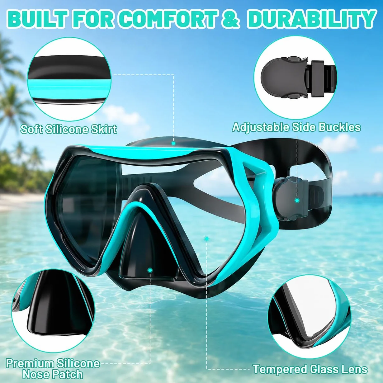 Maschera Snorkeling Panoramica 180° Set per Snorkeling con Maschera e Boccaglio Anti-Fog & Anti-Perdite Maschera Subacquea Snorkel Set Maschera Sub Regolabil per Unisex Adulto