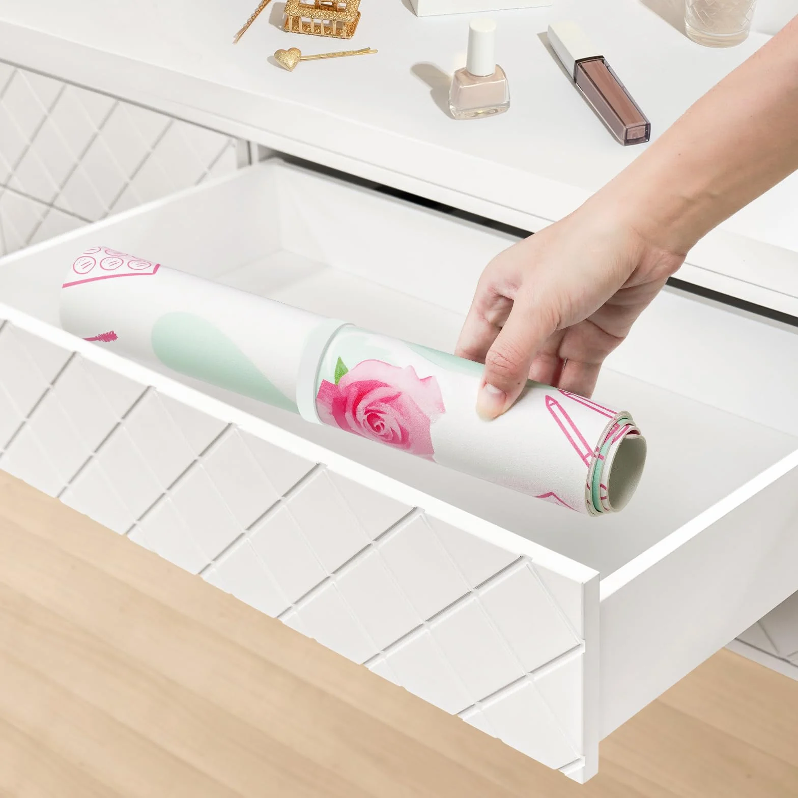 Tappetino da trucco in pelle sintetica bianco cartone animato