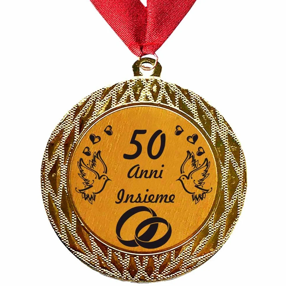 Medaglia Regalo 50 Anni Anniversario Matrimonio Oro Colletto Oro