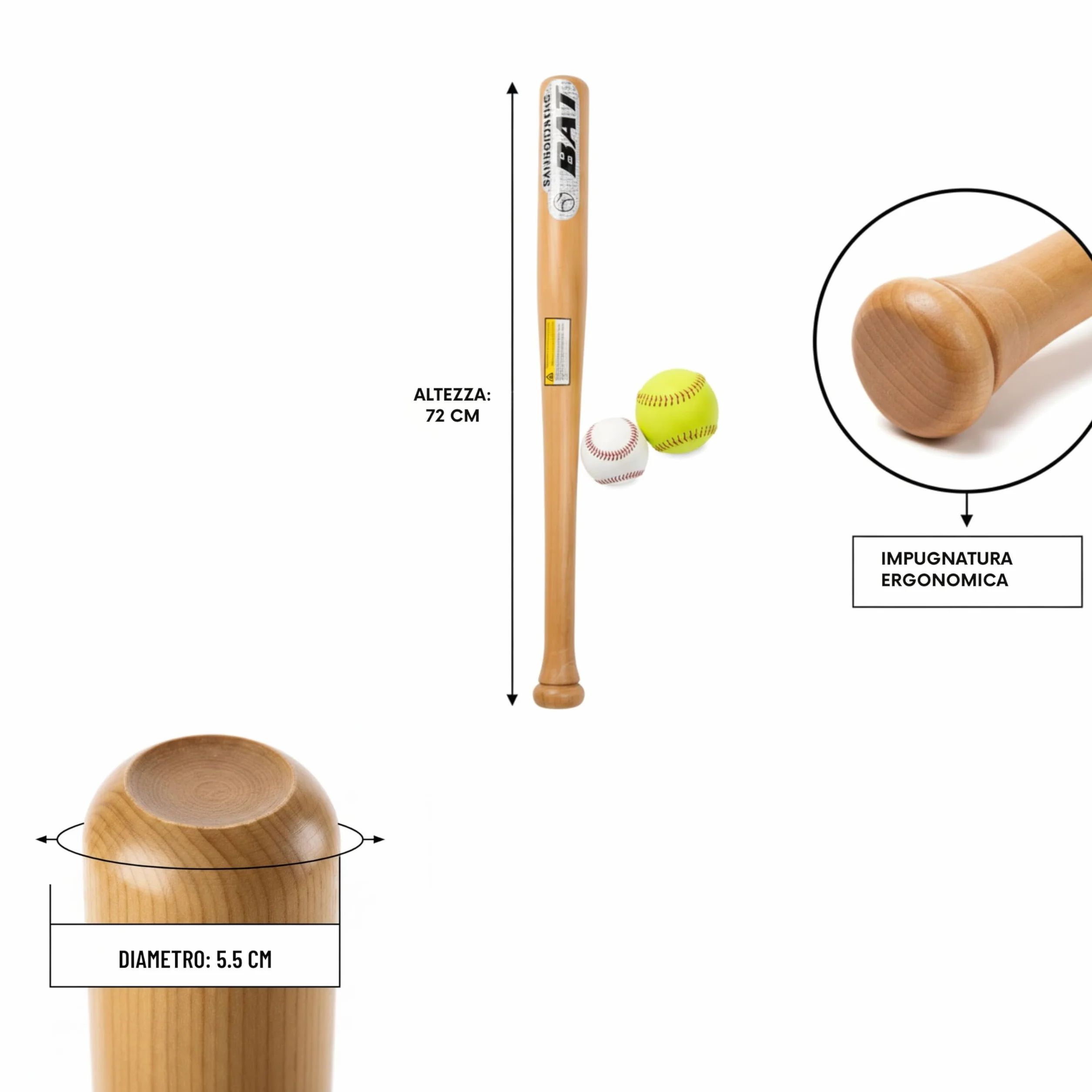 YASTA Mazza da Baseball 72 cm 700 g, Resistente, Allenamento
