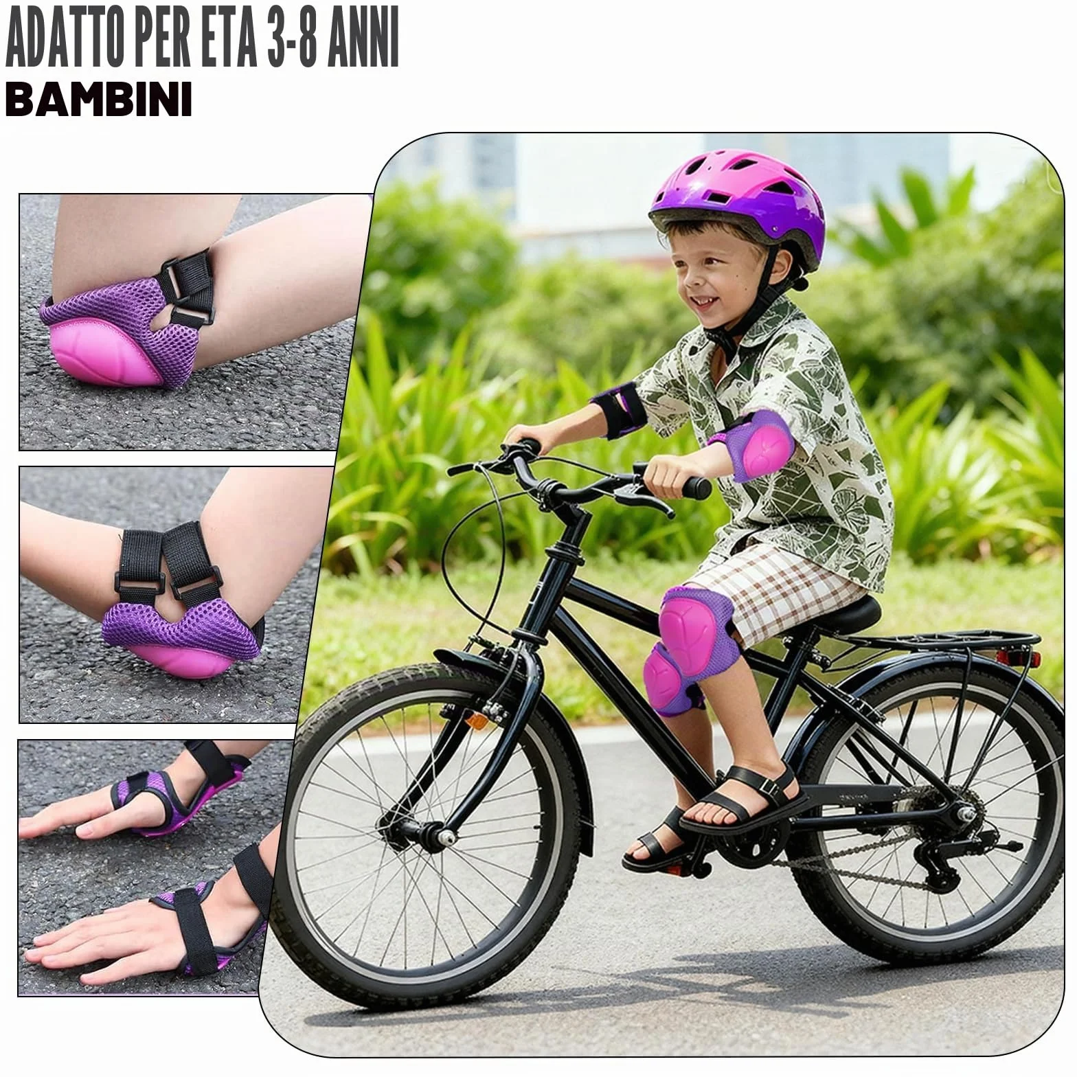Zorplex Protezione Kit per Bambini, Sicurezza Set 6 in 1 Ginocchiere Gomitiere Tutore Polso, Regolabile per Skateboard Scooter Rollerblade