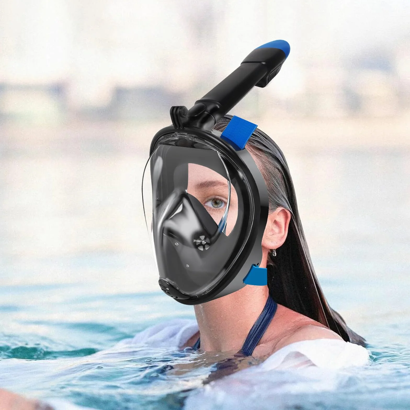 Jsdoin Maschera da Snorkeling Pieno Facciale,Maschera Subacquea con Visuale Panoramica 180° Design,Antiappannamento e Design Pieghevole per Adulti Bambini