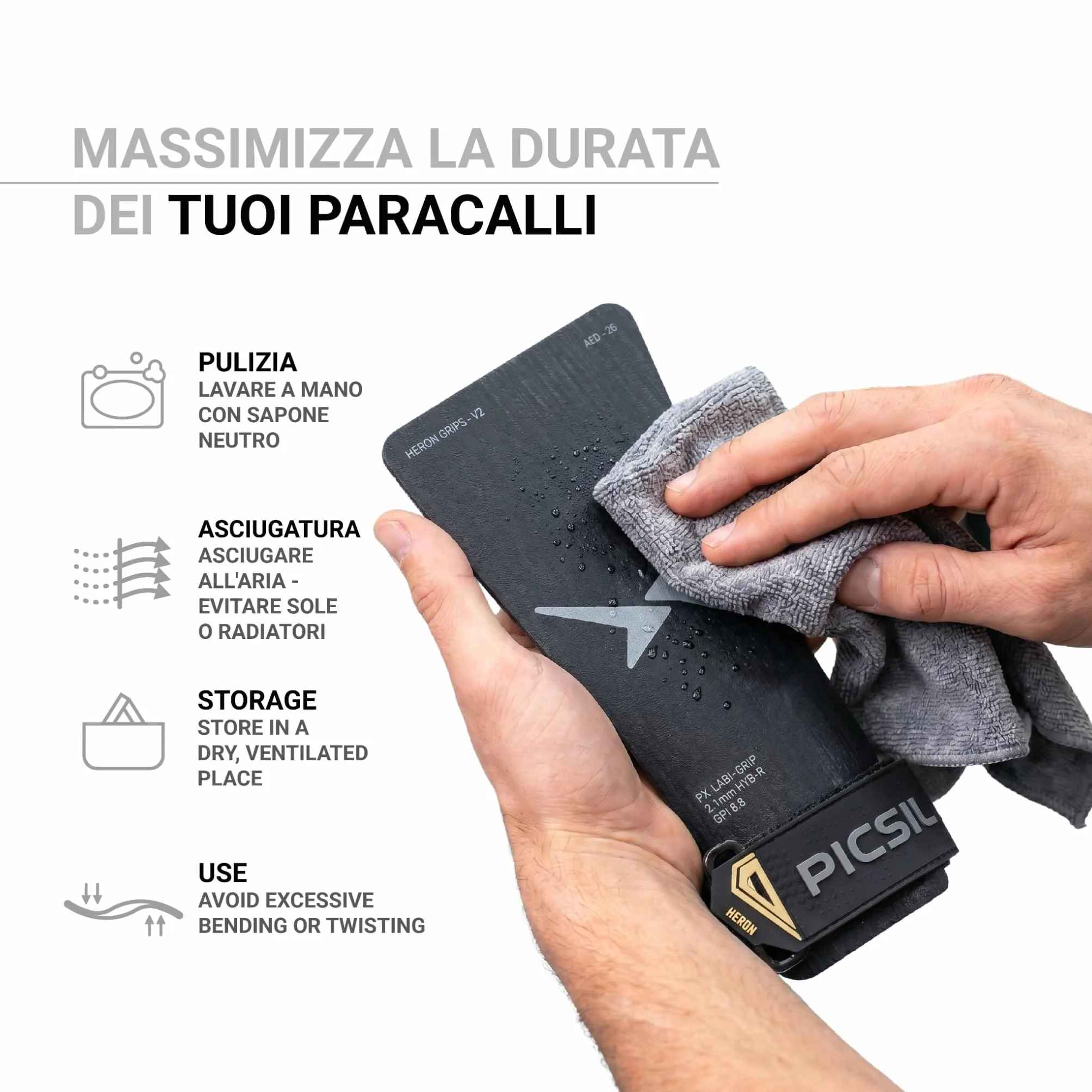 PICSIL Paracalli Heron Grips Protezione Mani con Astuccio e Polsini Cross Training Calisthenics Fitness