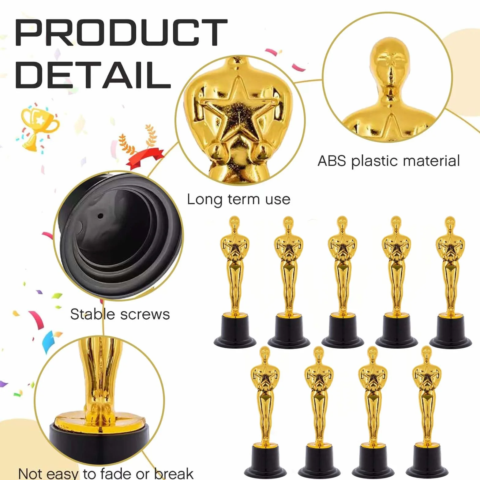 Statue Trofeo D'oro 10 Pezzi, Trofei di Plastica per Cerimonia di Premiazione
