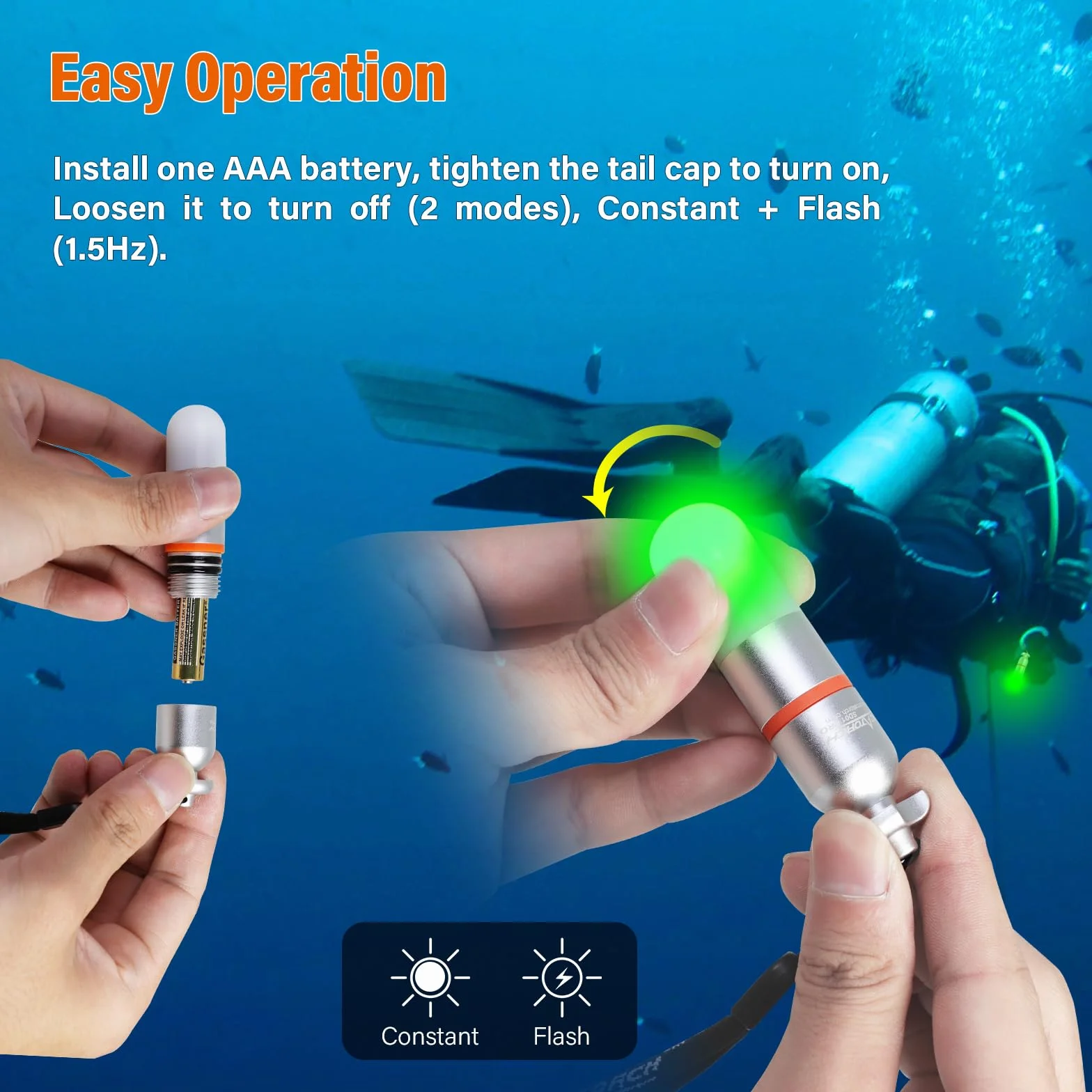 ORCATORCH SD01PRO Mini Luce Stroboscopica Subacquea 150m Faro LED Immersioni Notturne con Batteria AAA