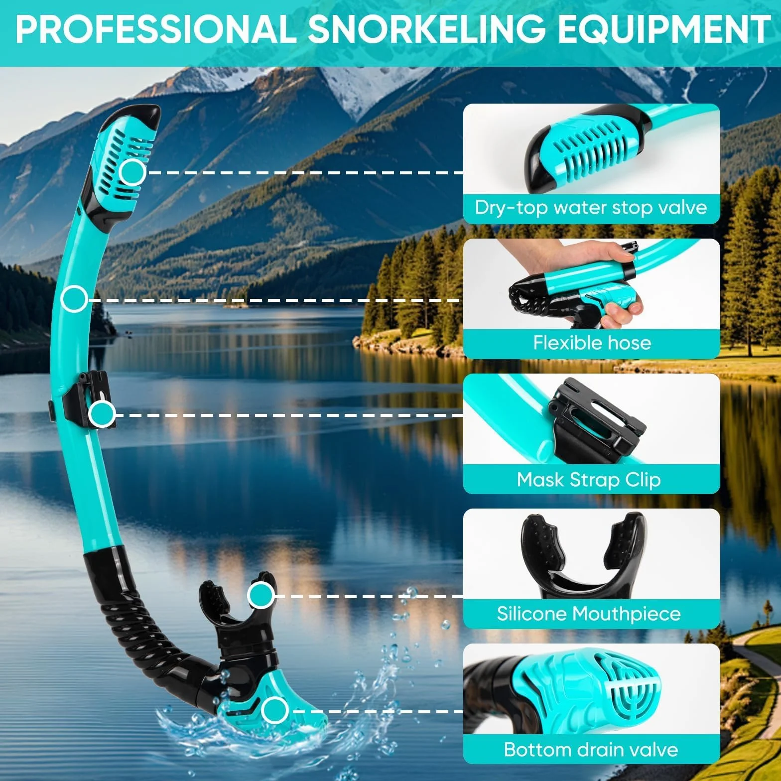 Maschera Snorkeling, Maschera Subacquea Adulti con Maschera e Boccaglio Snorkeling, Maschera per Immersioni Anti-Nebbia & Anti-Perdite Panoramica 180°, Set per Snorkeling Adulti per Donne e Uomo